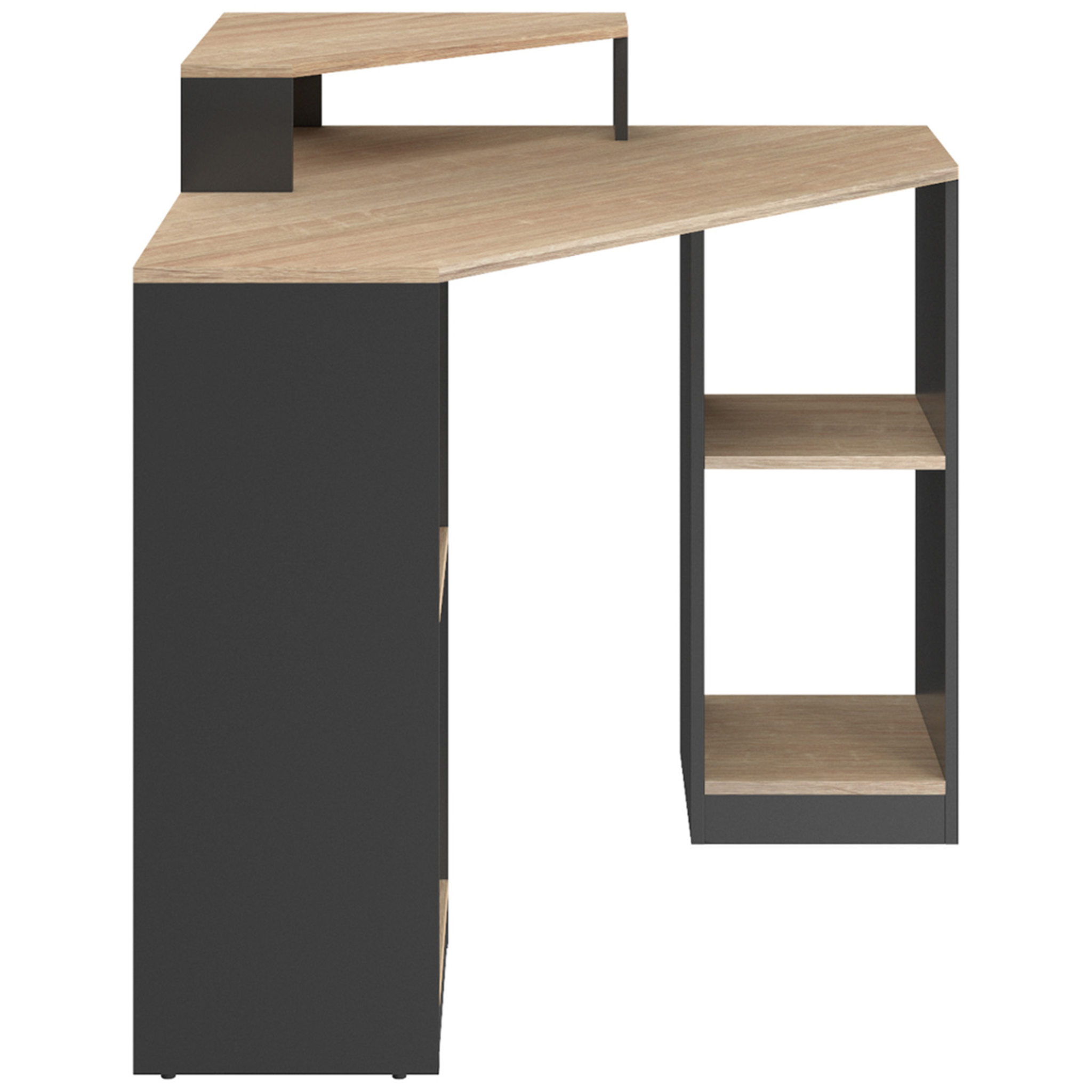 Voir la diapositive 3 : ID MARKET Bureau d'angle harry noir et façon hêtre gain de place bureau informatique avec rangements