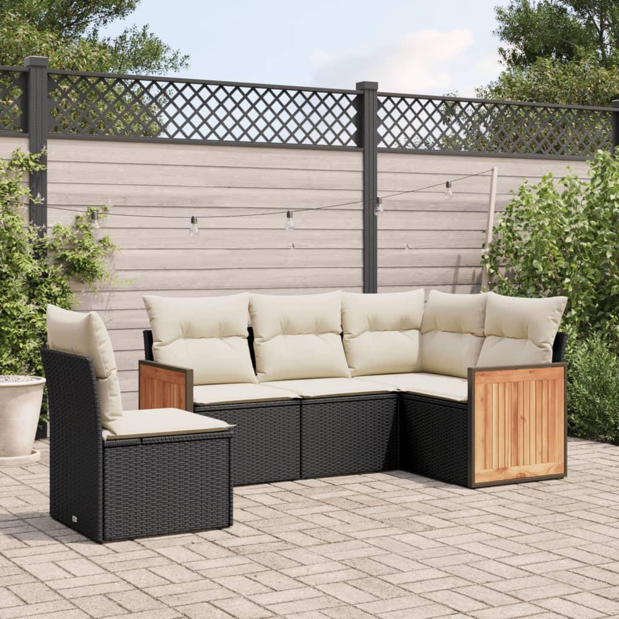 VIDAXL Salon de jardin 5 pcs avec coussins noir resine tressee