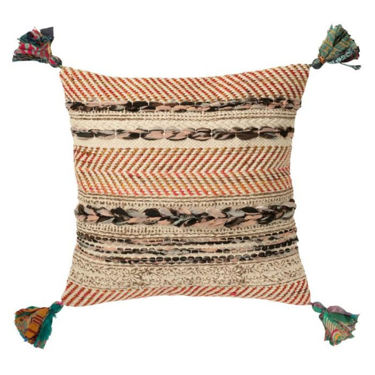 Paris Prix Coussin Déco Tressé Avec Pompons  Chindi  45x45cm Multicolore