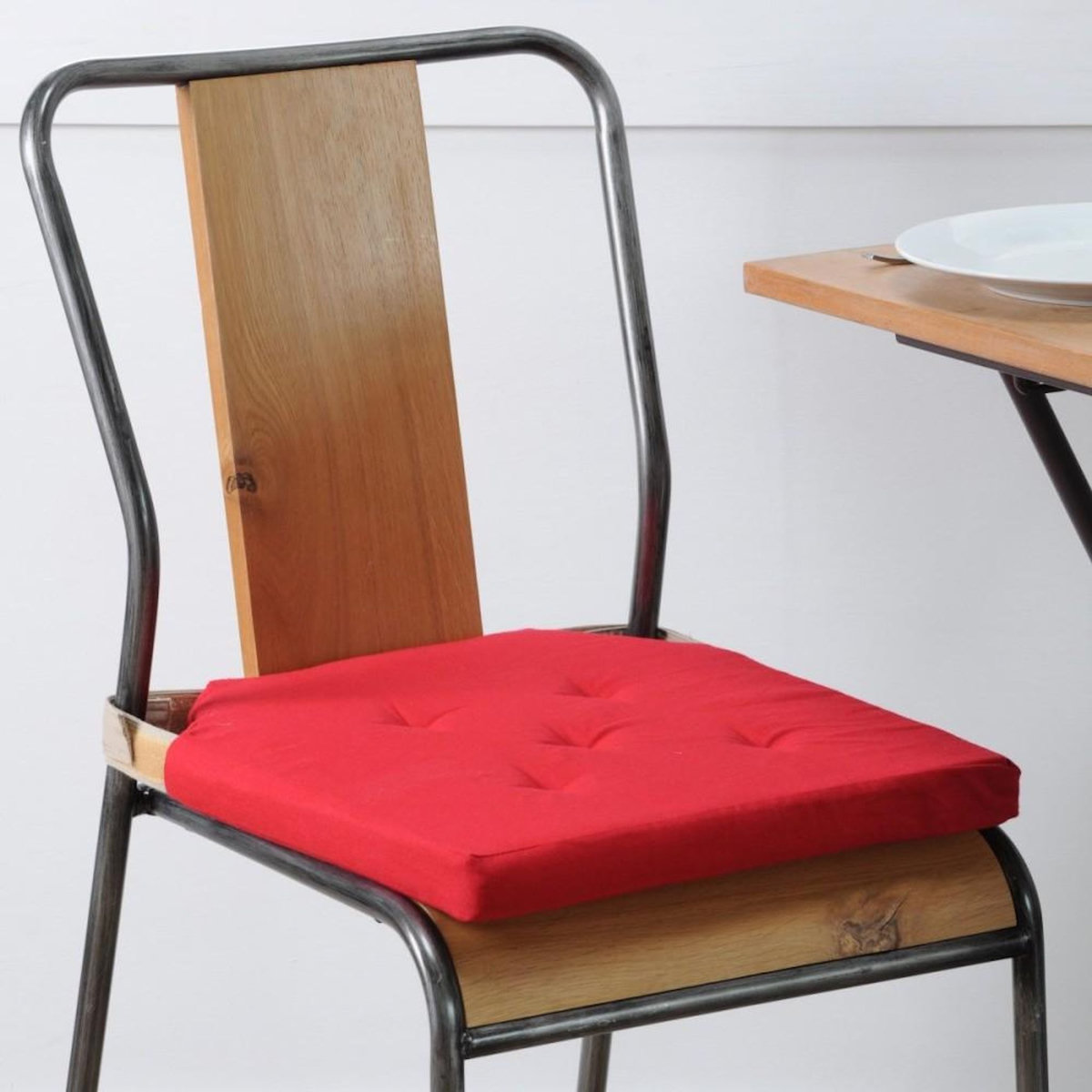 STOF Lot de 4 galettes de chaise attaches velcro 38x38 coloris rouge