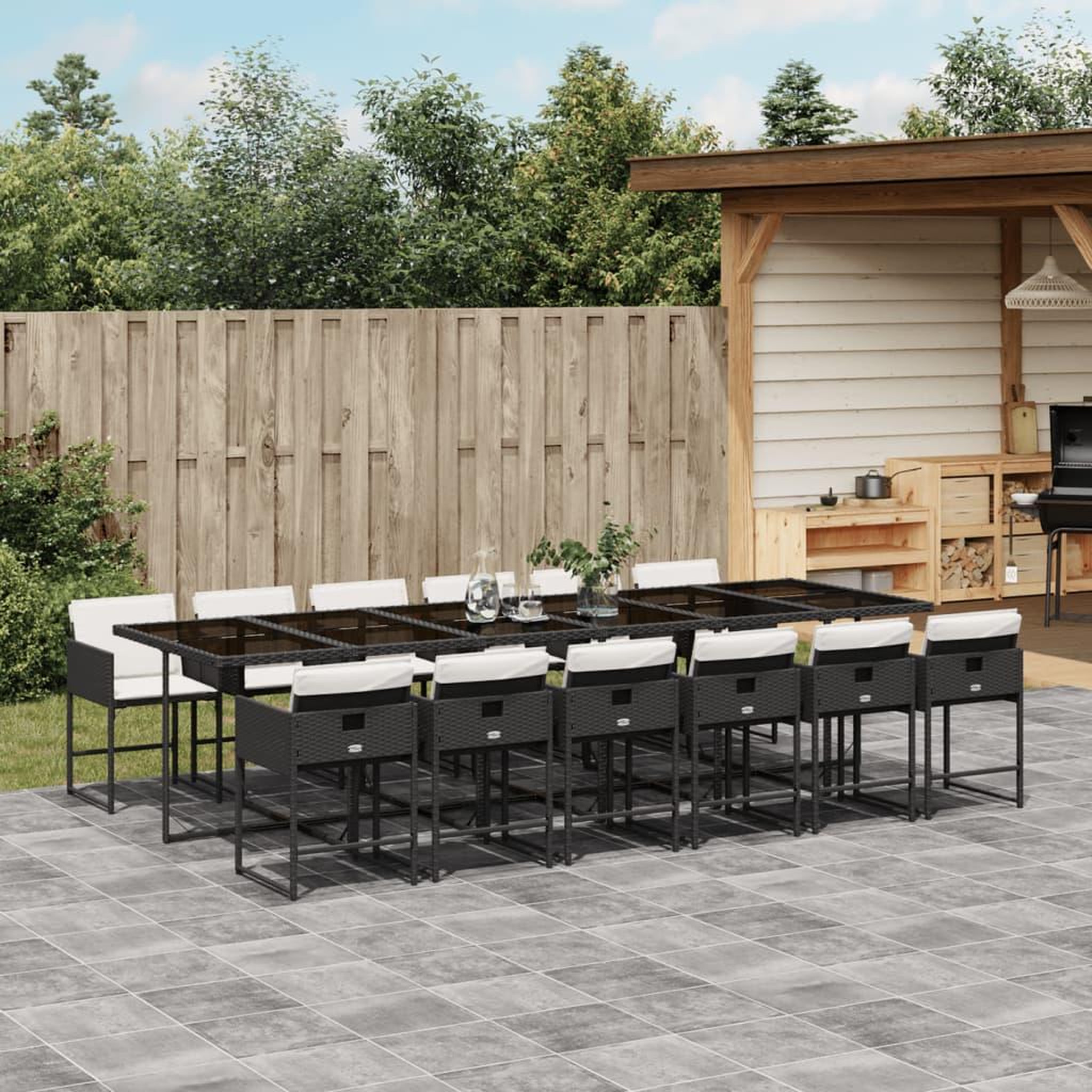 VIDAXL Ensemble a manger de jardin 13 pcs coussins noir resine tressee