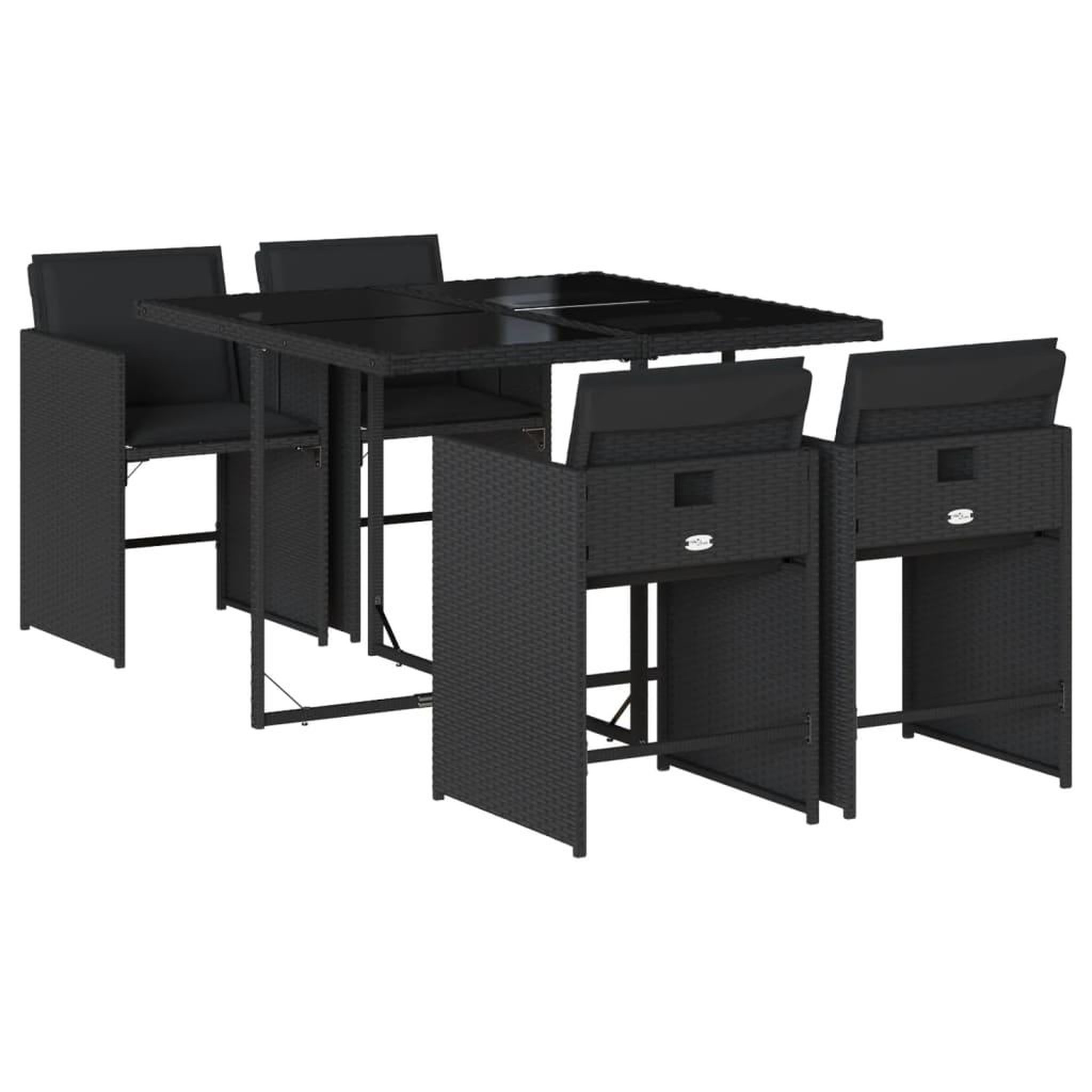 Voir la diapositive 2 : VIDAXL Ensemble a manger de jardin coussins 5pcs Noir Resine tressee