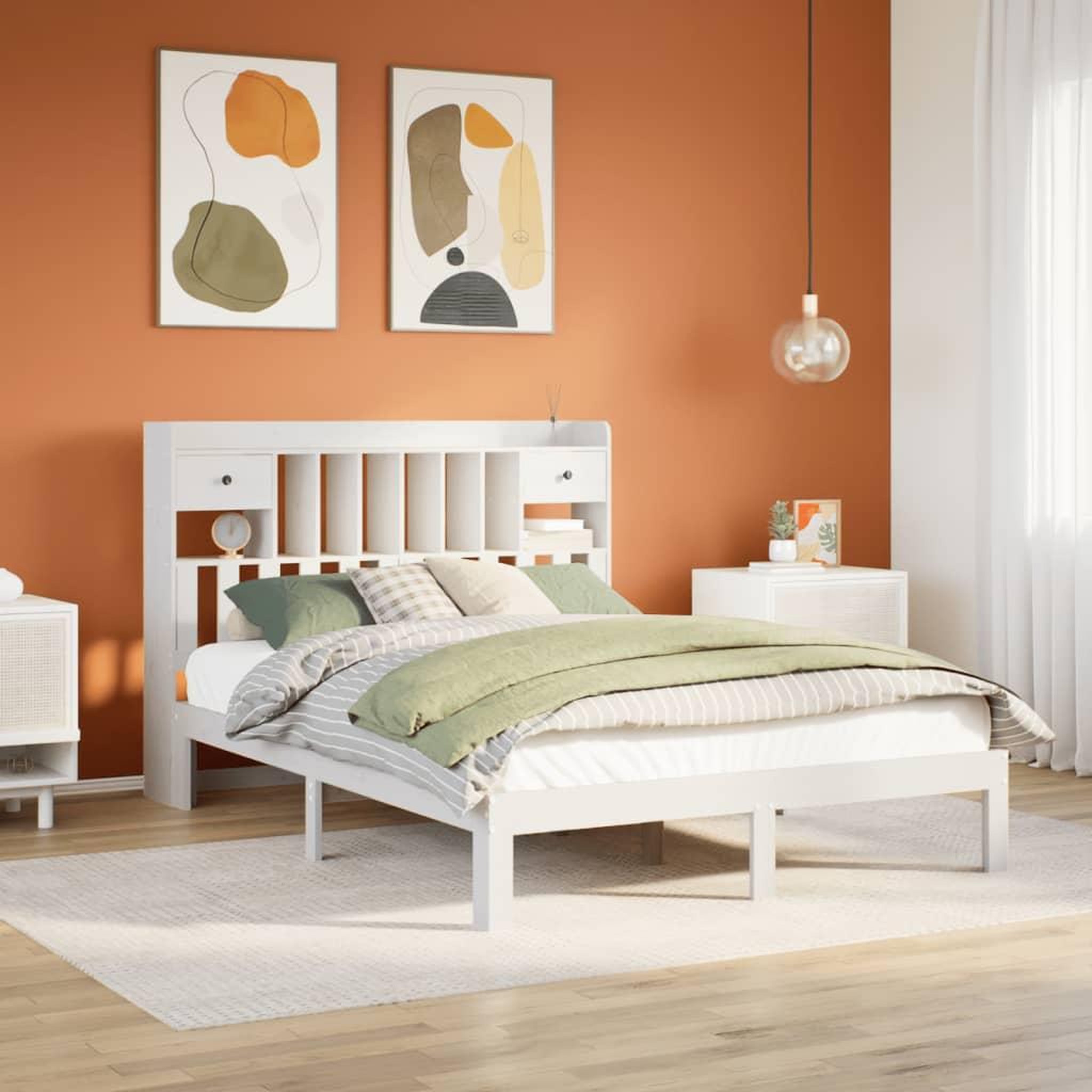 VIDAXL Lit bibliotheque sans matelas blanc 135x190 cm bois pin massif