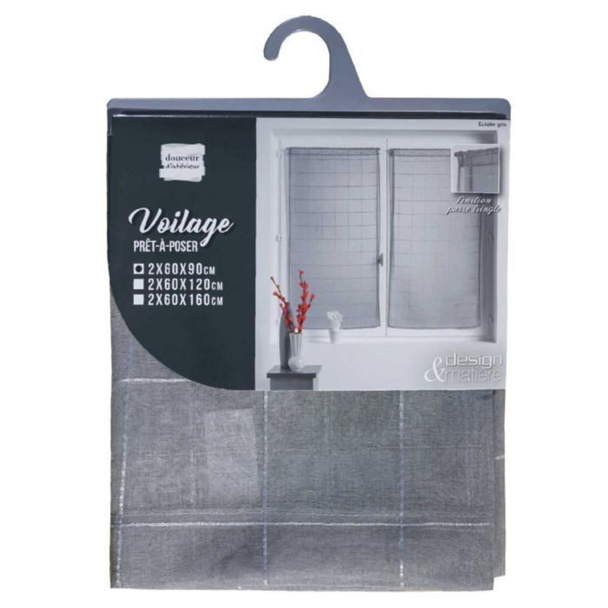 Paris Prix Paire de Voilages  Eulalie  60x90cm Gris