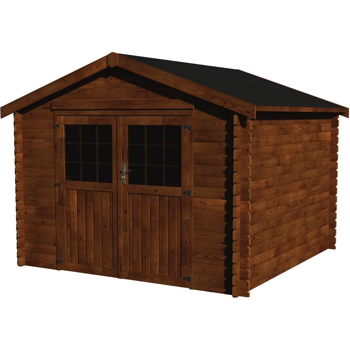 Habitat et Jardin Abri jardin bois  Valodeal  - 8.88 m² - 2.98 x 2.98 x 2.39 m - 34 mm - Traité marron