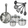 Voir la diapositive 1 : Fackelmann Set poêle 28 cm en inox, 3 faitouts inox 16, 20 et 24 cm et 5 ustensiles Fackelmann Eterna
