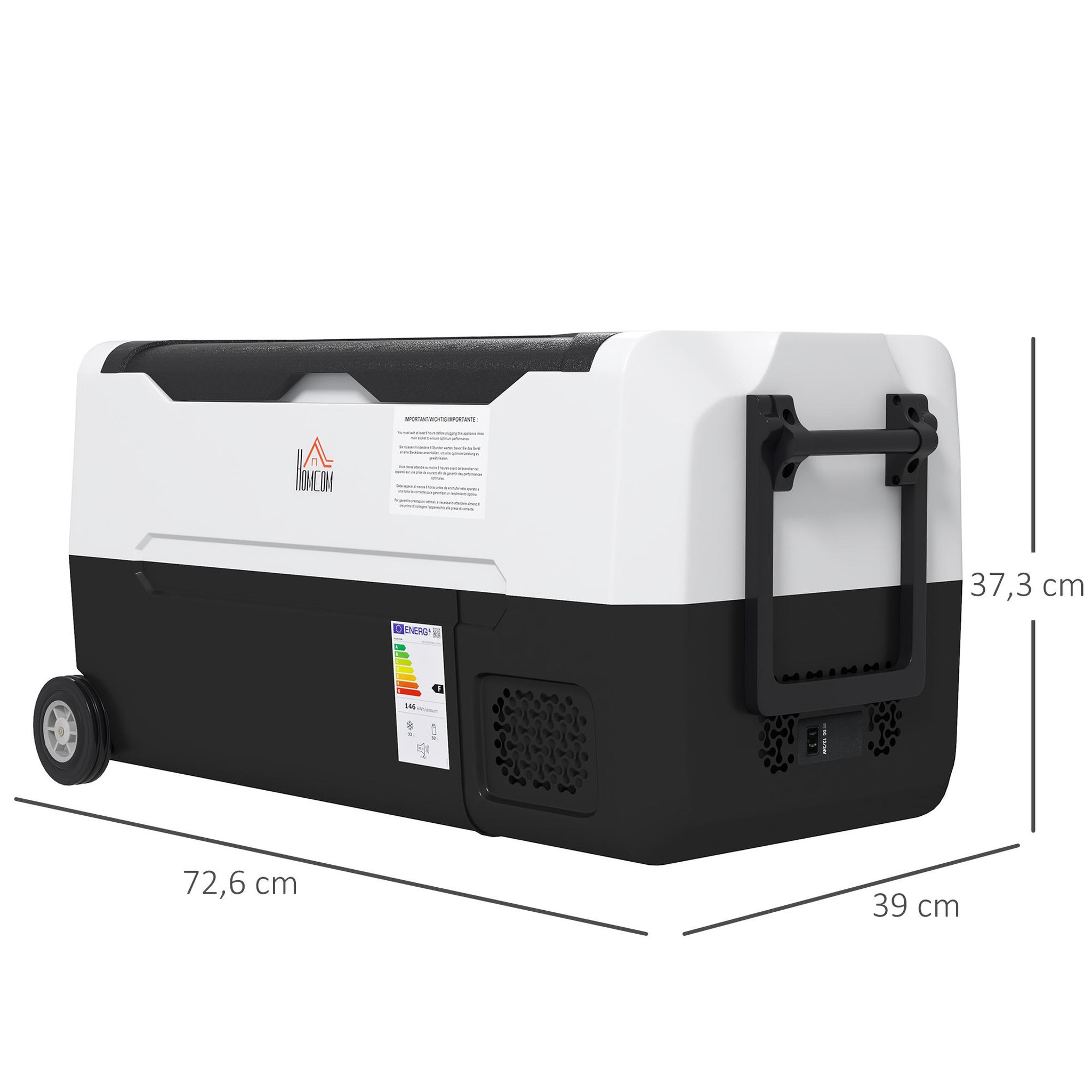 Voir la diapositive 3 : HOMCOM Glacière électrique portable 30,5L pour voiture - congélateur réfrigérateur 2 zones - LED - noir blanc