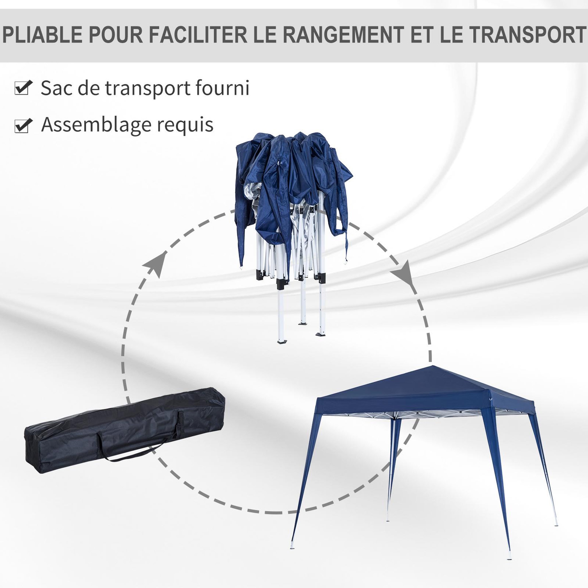Voir la diapositive 4 : OUTSUNNY Tonnelle barnum de jardin pop-up pliant 2,4L x 2,4l x 2,5H m acier polyester imperméabilisé anti UV avec sac de transport bleu
