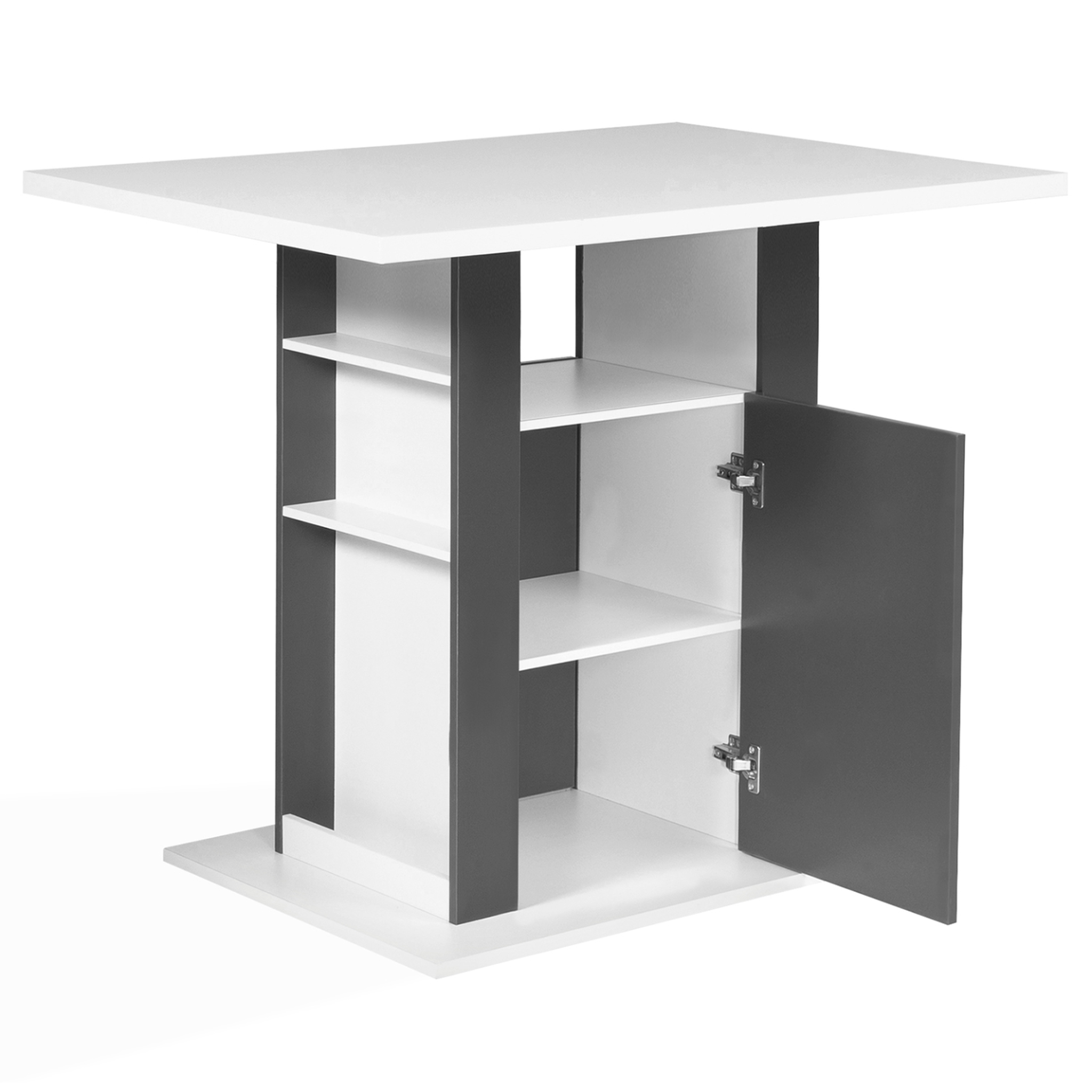 Voir la diapositive 6 : ID MARKET Ilot central ugo 110 cm bois blanc et gris avec rangements
