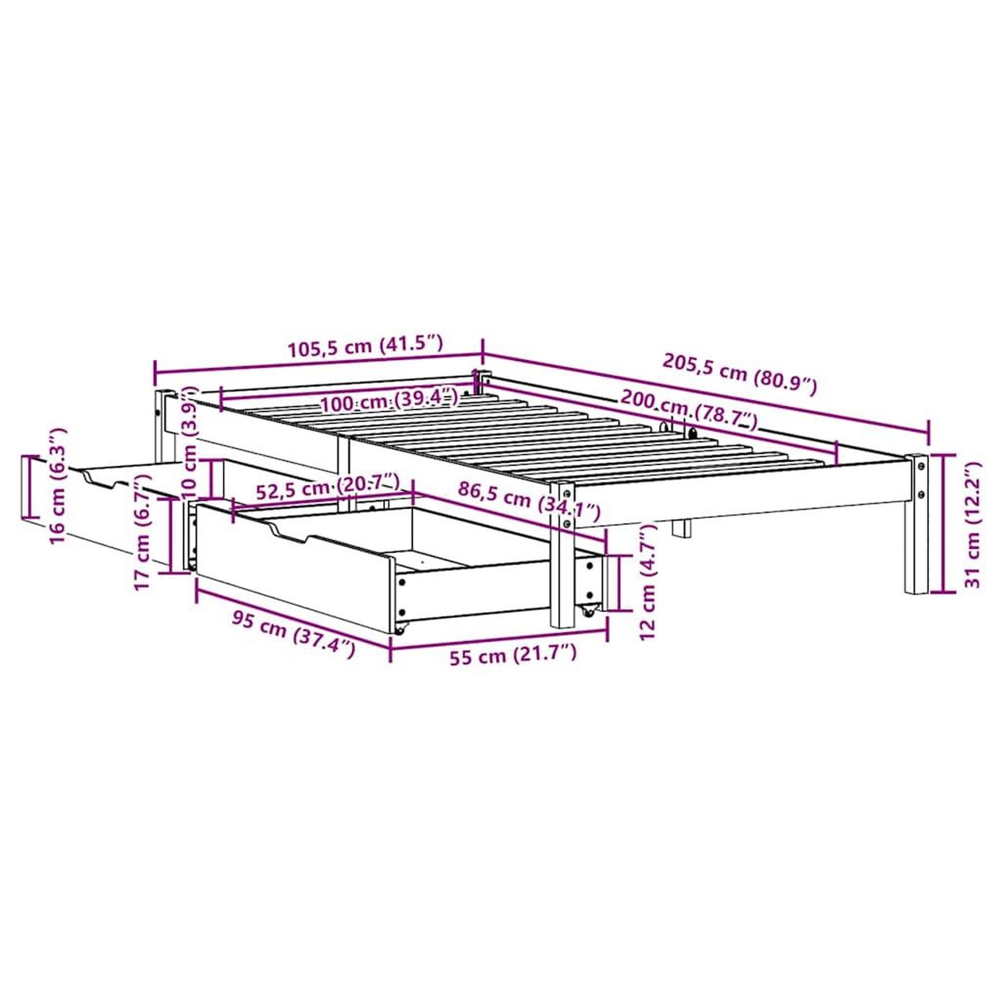 Voir la diapositive 6 : VIDAXL Cadre de lit sans matelas cire marron 100x200cm bois pin massif