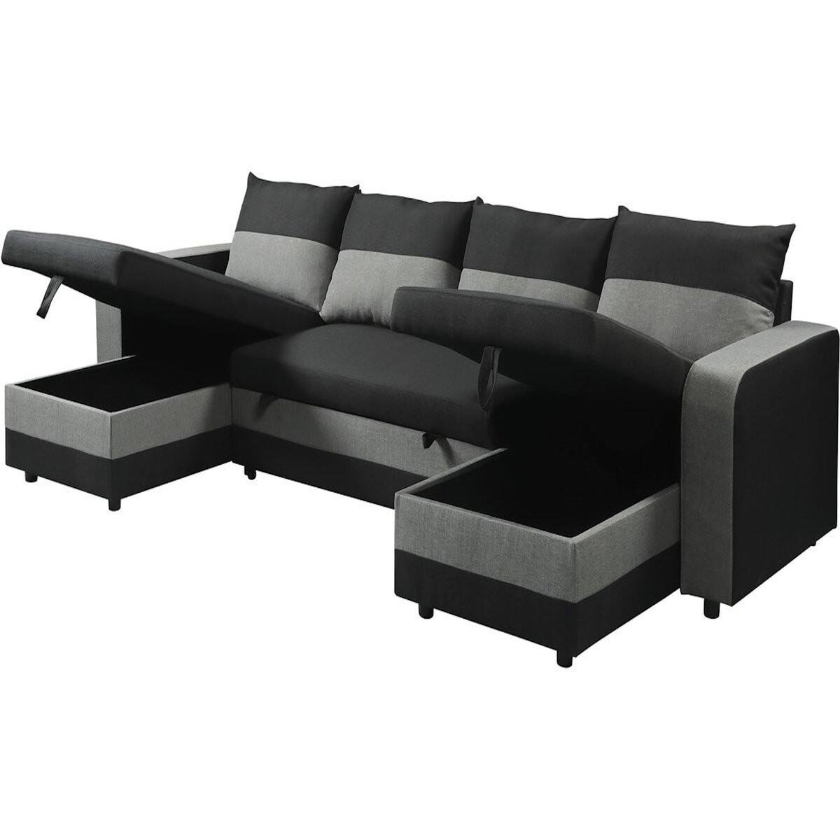 Habitat et Jardin Canapé d'angle panoramique convertible en tissu  Victor  - 4 places - Noir