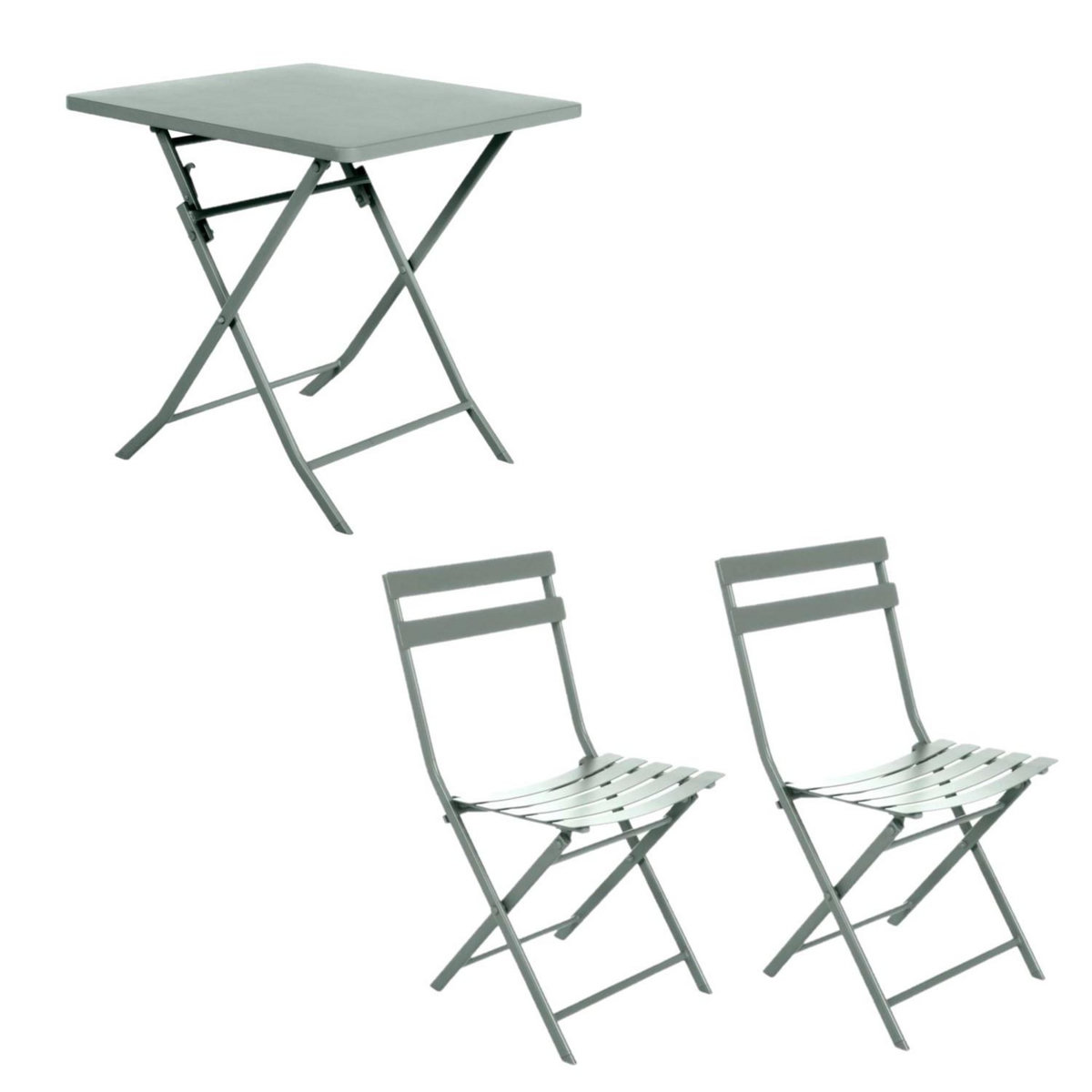 HESPERIDE Ensemble table de jardin pliante + 2 chaises Greensboro - Vert olive