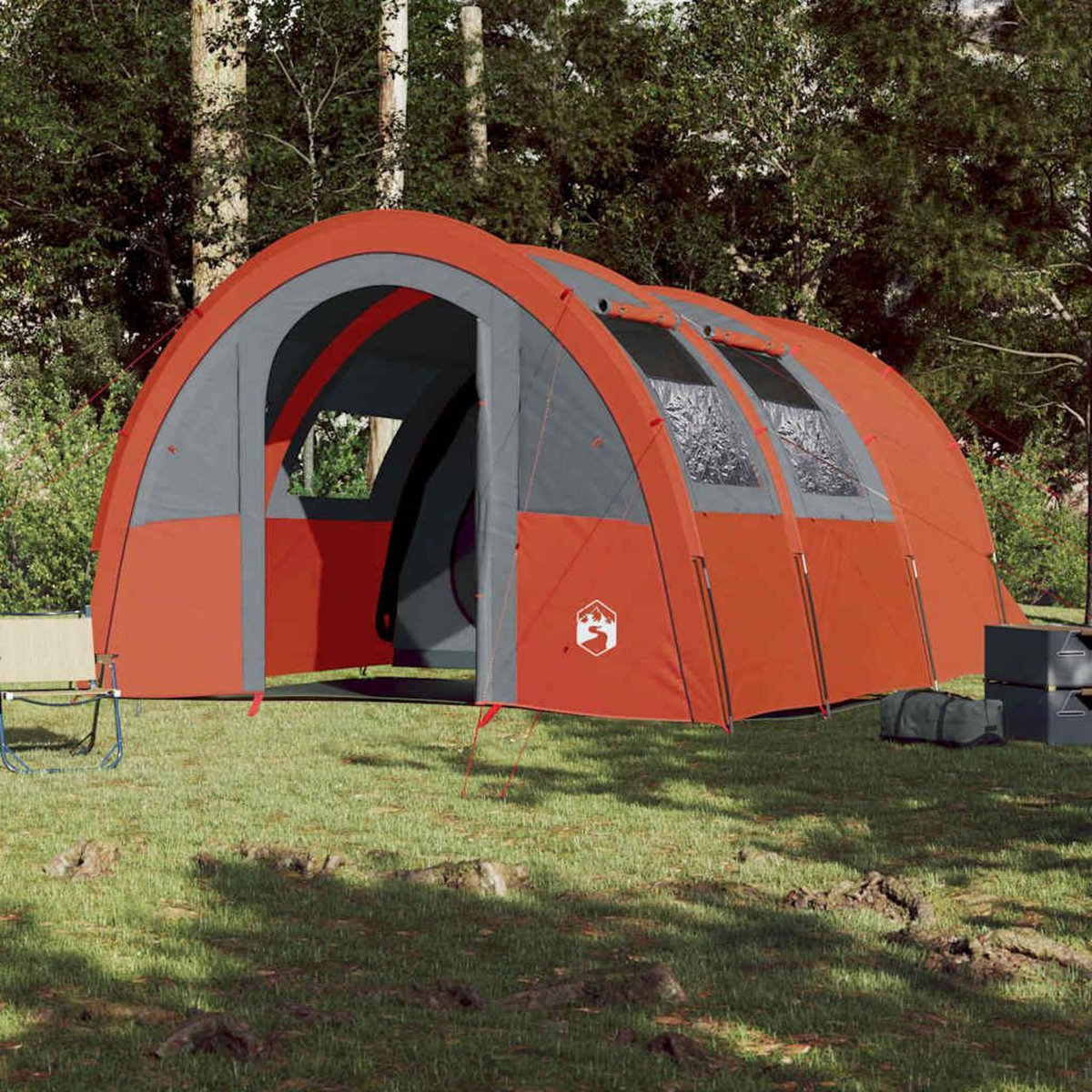 VIDAXL Tente de camping tunnel 4 personnes gris et orange impermeable