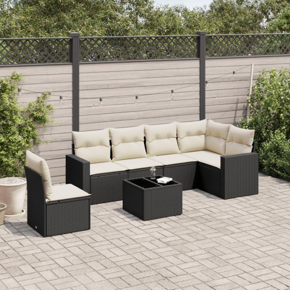 VIDAXL Salon de jardin 7 pcs avec coussins noir resine tressee