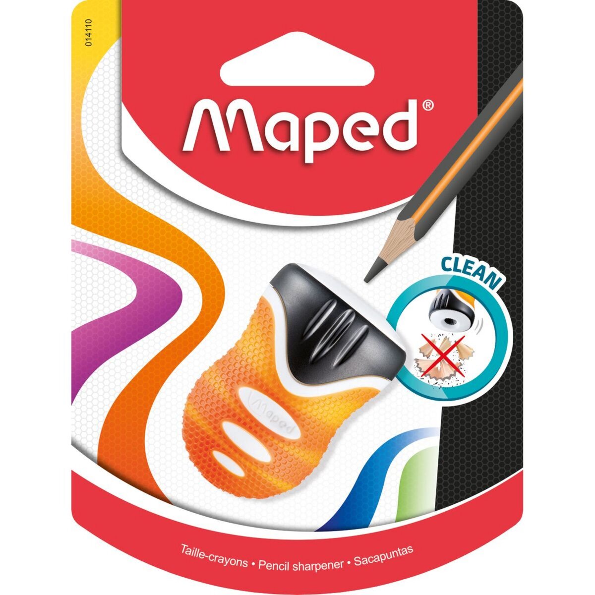 MAPED Taille-crayon 1 trou avec réservoir Clean Grip orange