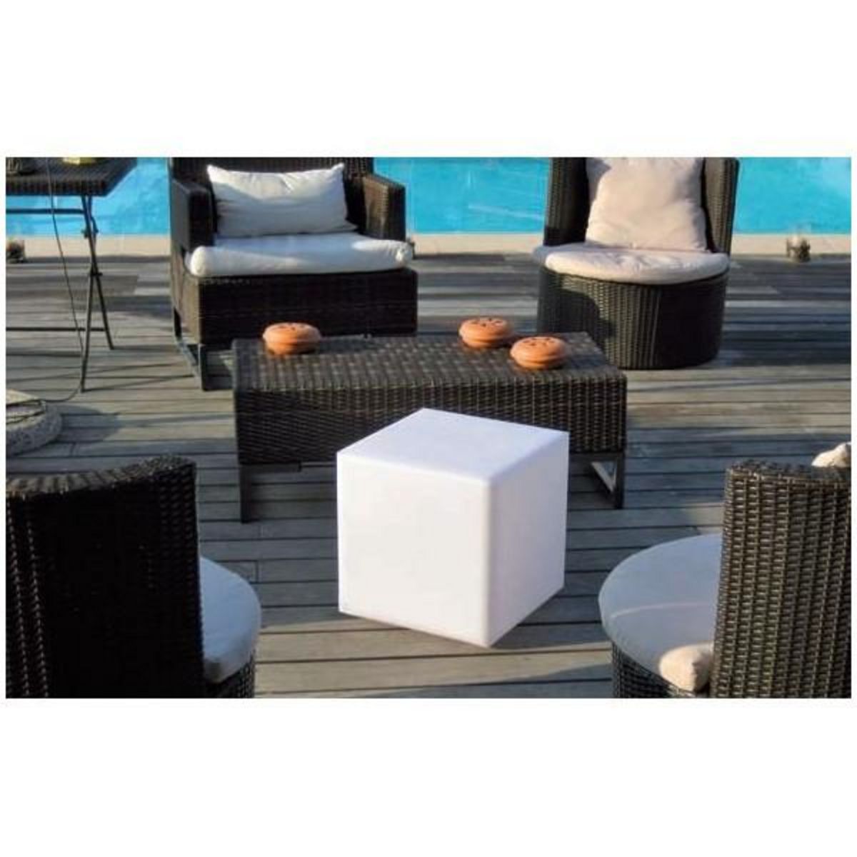 Lumisky Cube lumineux tabouret filaire pour extérieur LED - LUMISKY - Carry W40 - Blanc - 10W - Hauteur 40cm
