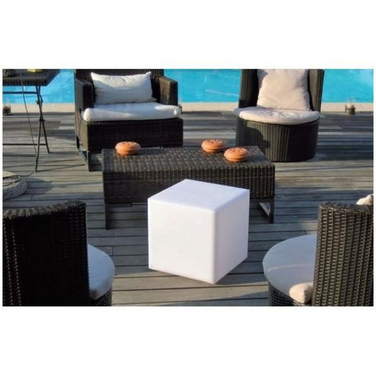 Lumisky Cube lumineux tabouret filaire pour extérieur LED - LUMISKY - Carry W40 - Blanc - 10W - Hauteur 40cm