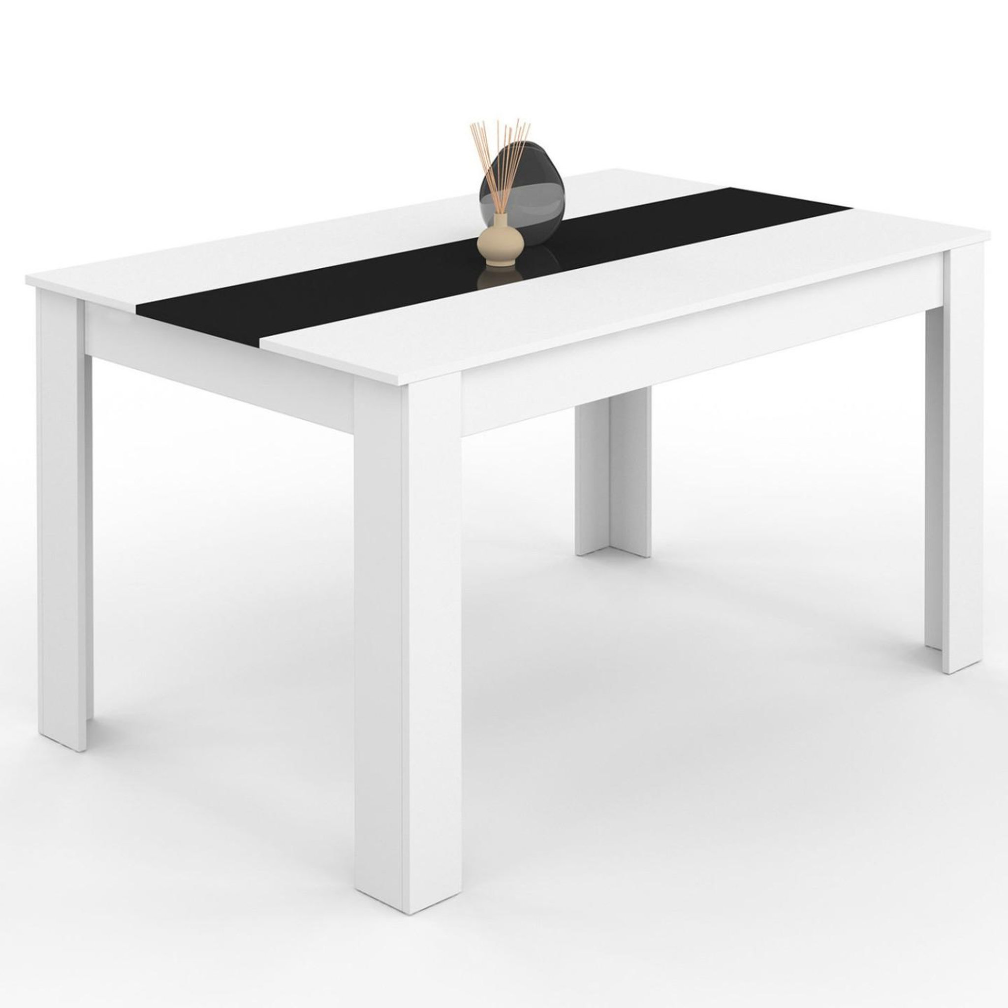 ID MARKET Table à manger rectangle georgia 6 personnes blanche et noire 140 x 80 cm