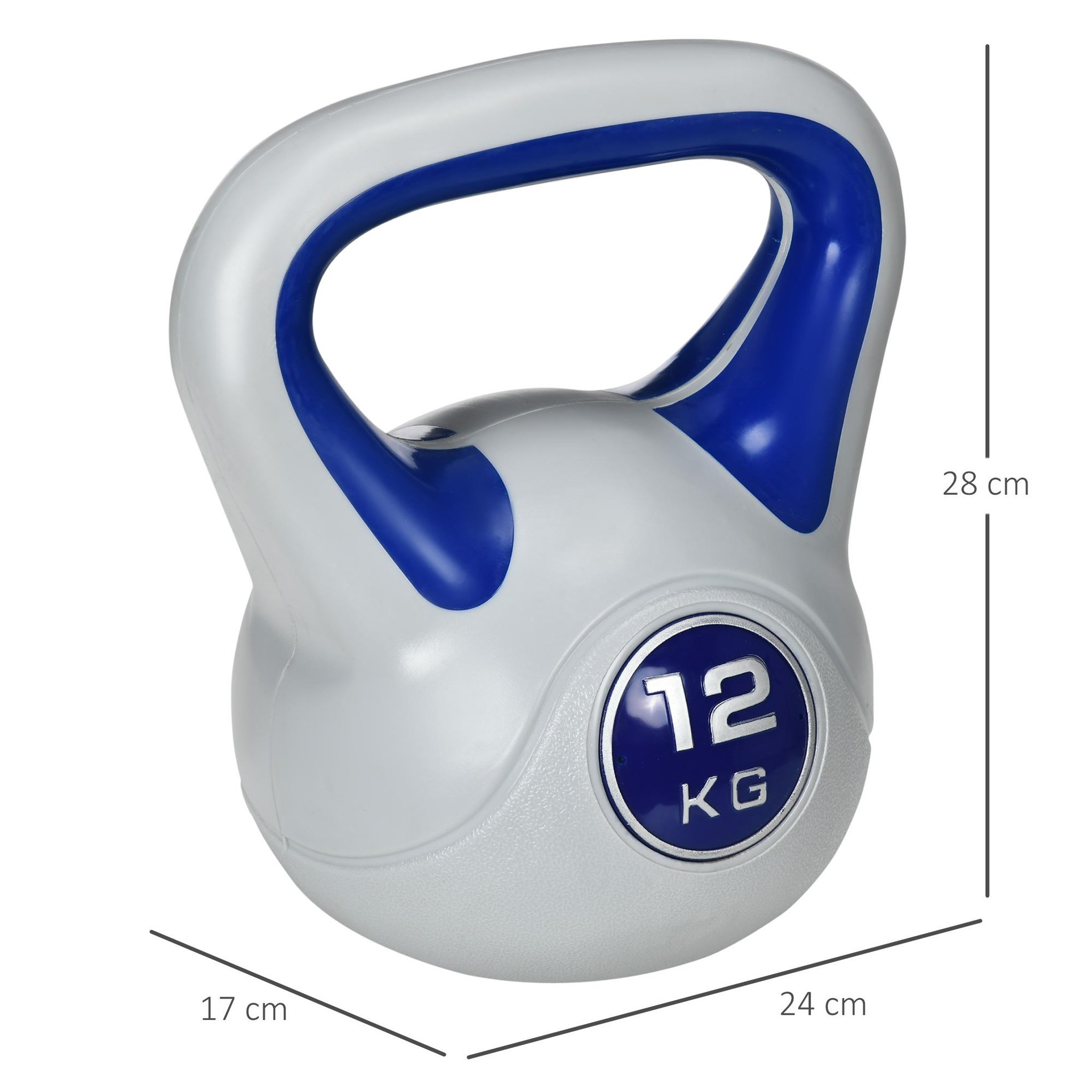Voir la diapositive 3 : HOMCOM Kettlebell 12 kg - haltère boule - poignée ergonomique - pu gris bleu