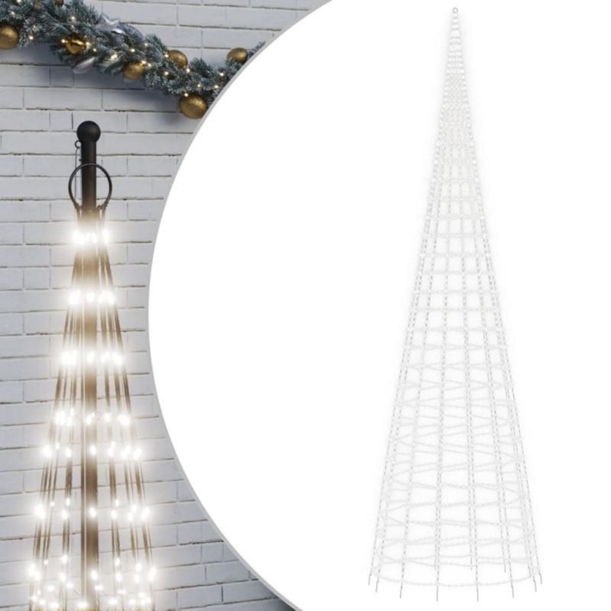VIDAXL Arbre de Noël lumineux sur mât de drapeau 3000 LED blanc 800 cm