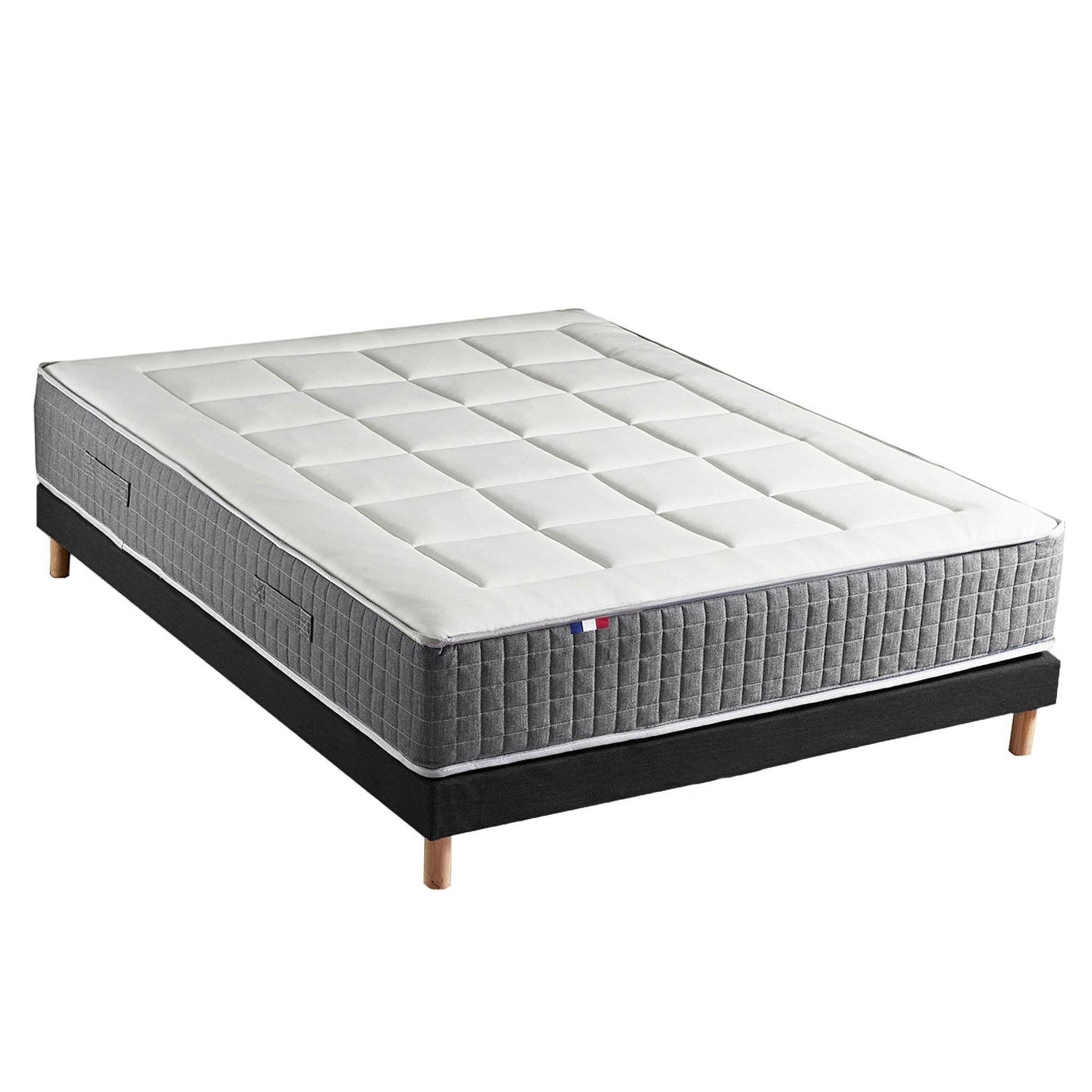 Voir la diapositive 2 : IDLITERIE Ensemble Matelas Ressort 7 zones H.28cm + Sommier Fabriqué en France MAX