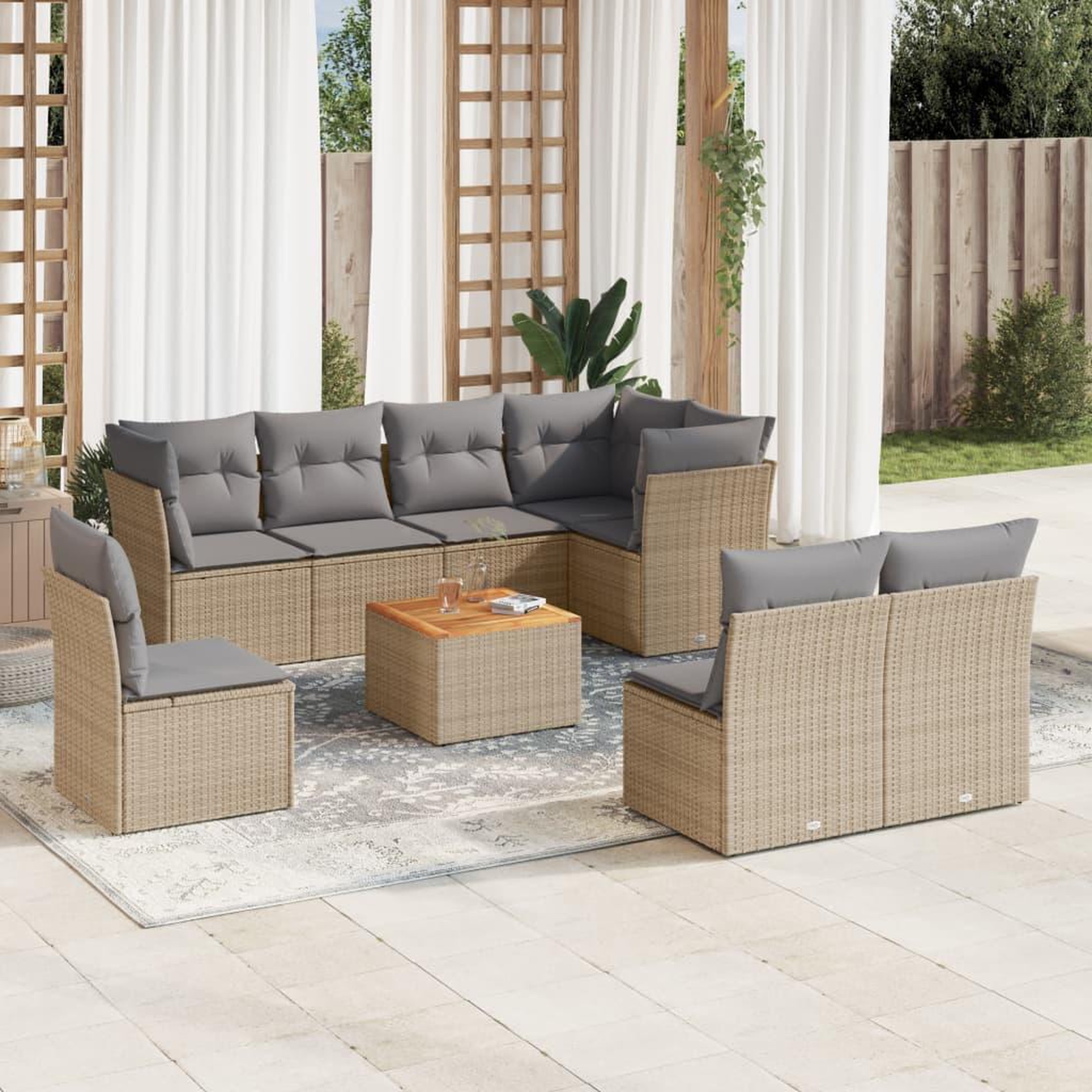VIDAXL Salon de jardin avec coussins 9 pcs beige resine tressee