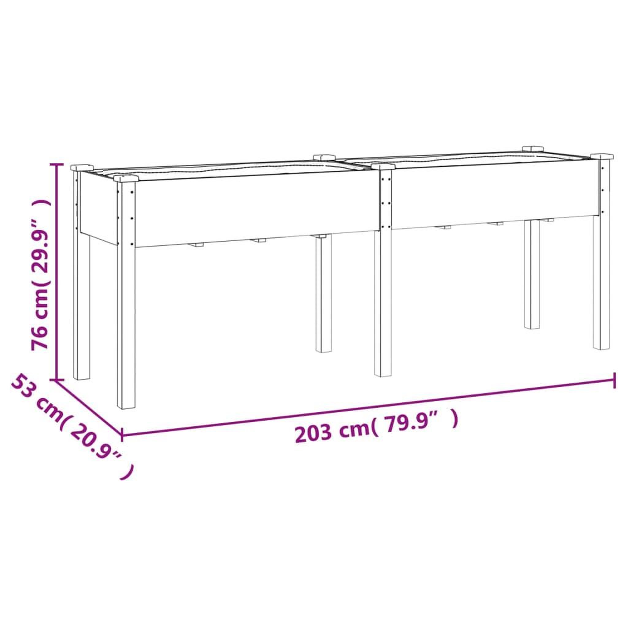 Voir la diapositive 6 : VIDAXL Jardiniere avec doublure marron 203x53x76 cm bois massif sapin