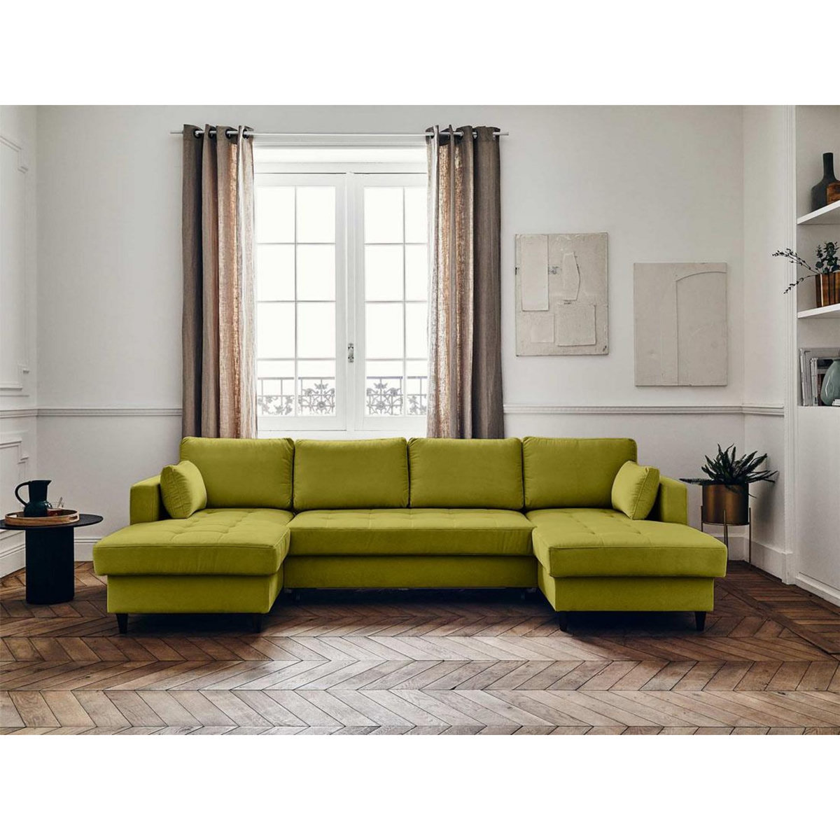 LISA DESIGN Anna - canapé panoramique en u - 7 places - convertible avec coffre - en velours