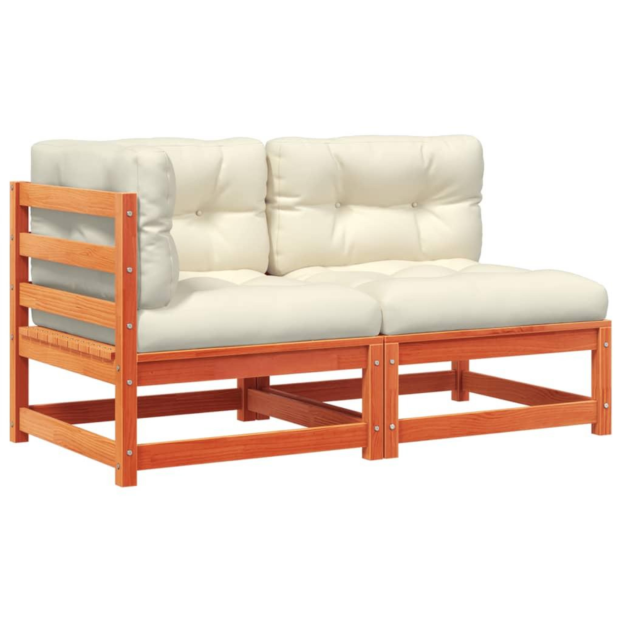 Voir la diapositive 2 : VIDAXL Canape de jardin coussins 2 places cire marron bois pin massif