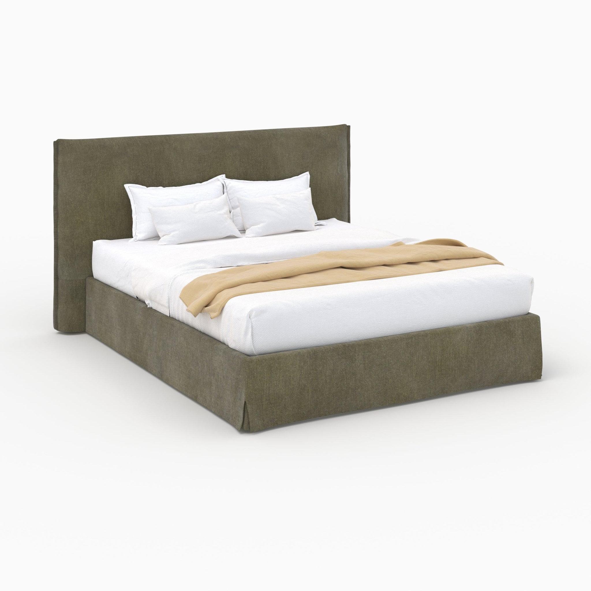 MAISON PAVANE Lit coffre 160x200 cm en tissu vert olive déhoussable-safia