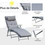Voir la diapositive 6 : OUTSUNNY Bain de soleil pliable transat inclinable 7 positions chaise longue grand confort avec matelas + accoudoirs métal époxy textilène polyester gris