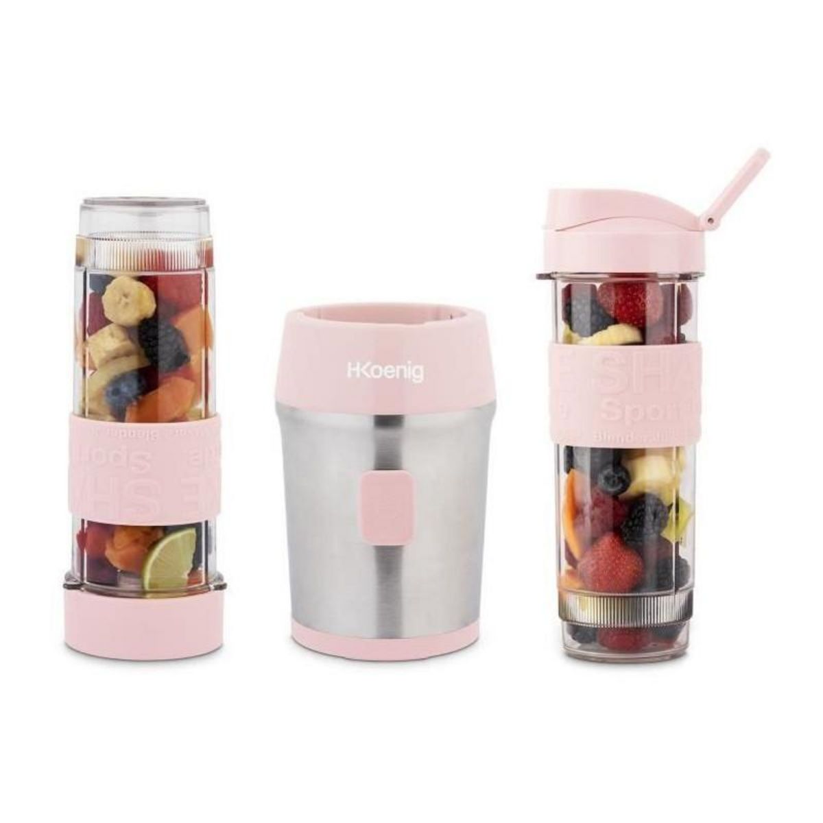 HKOENIG Mini blender - SMOO12 - 300 W - 570 mL - Rose pastel - 2 gourdes incluses