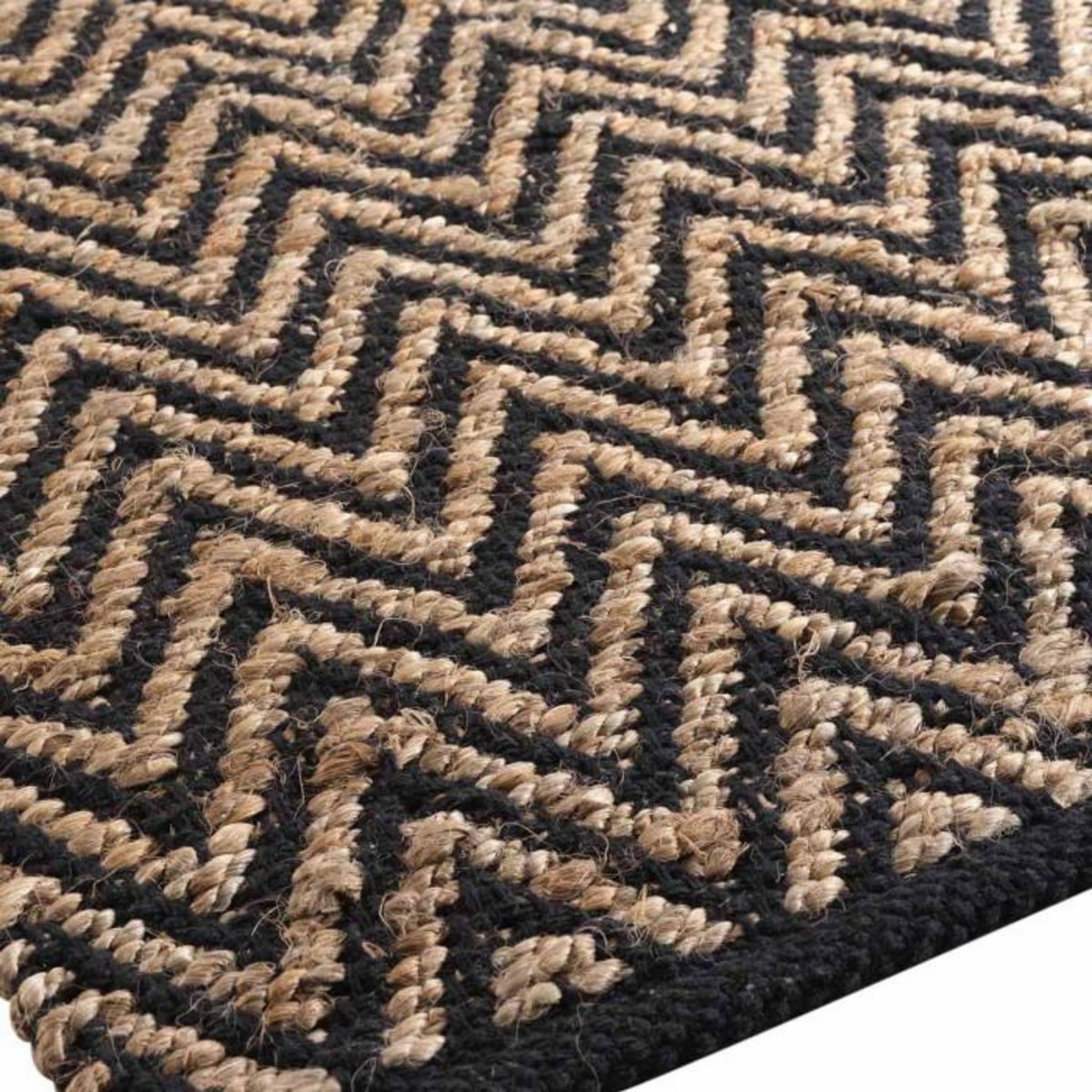 Paris Prix Tapis Déco en Jute  Zigzag  60x90cm Noir & Beige