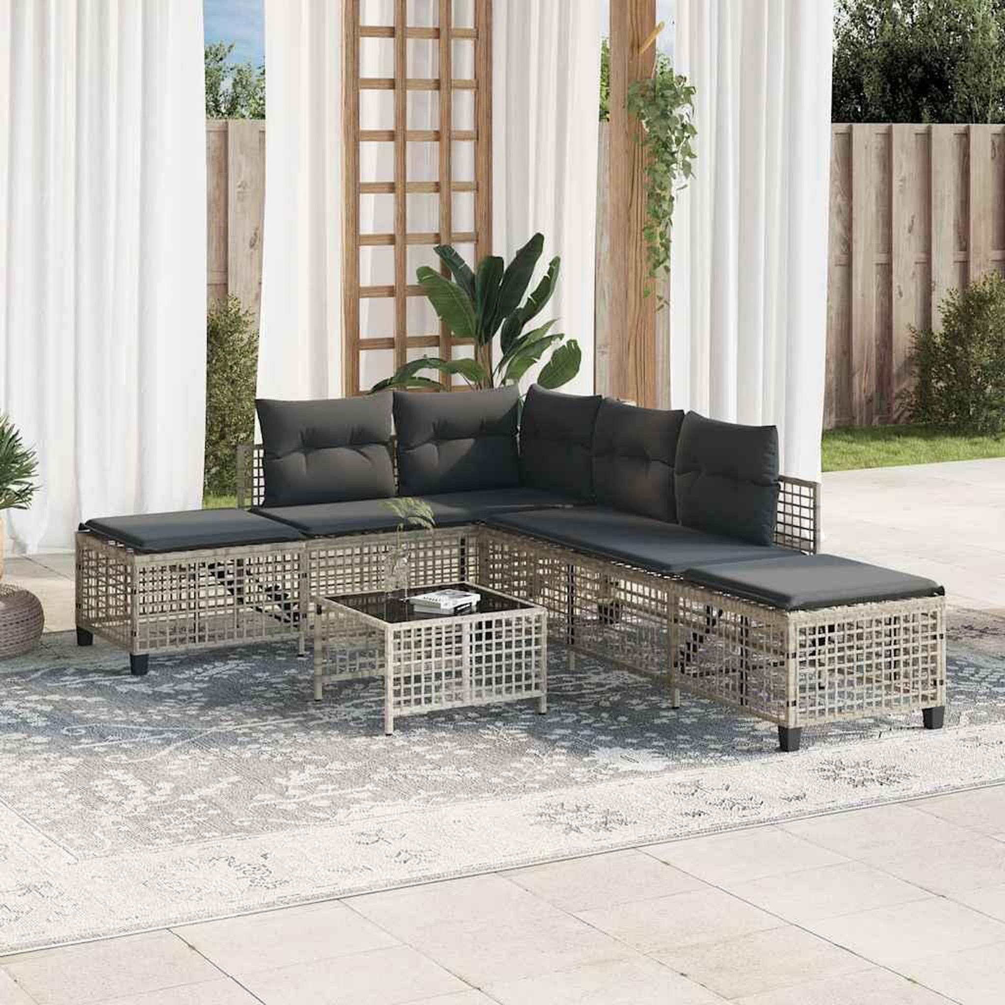 Voir la diapositive 3 : VIDAXL Salon de jardin d'angle avec coussins 3 pcs gris clair rotin