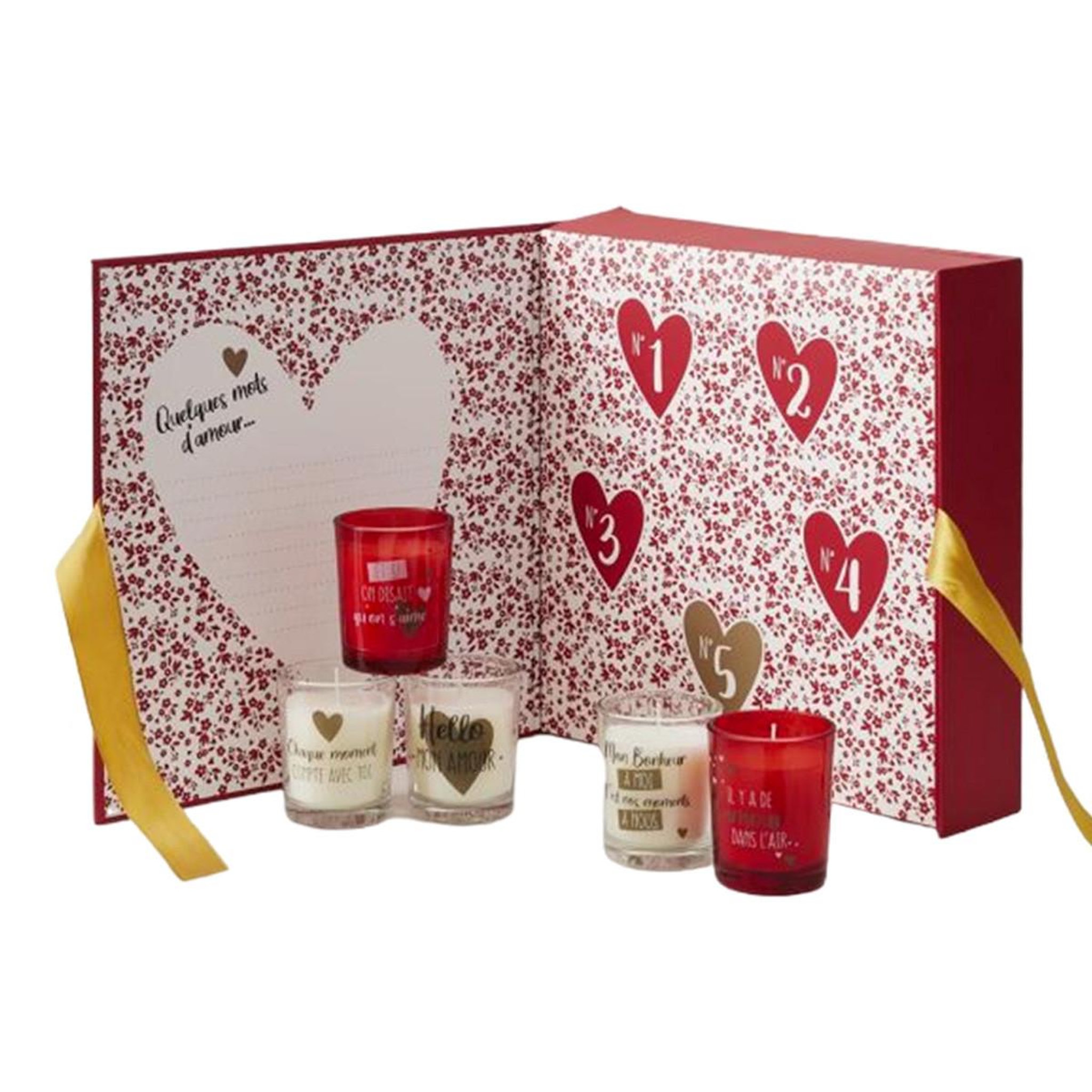 The Home Deco Factory Coffret 5 bougies parfumées  mon amour  50g blanc & rouge