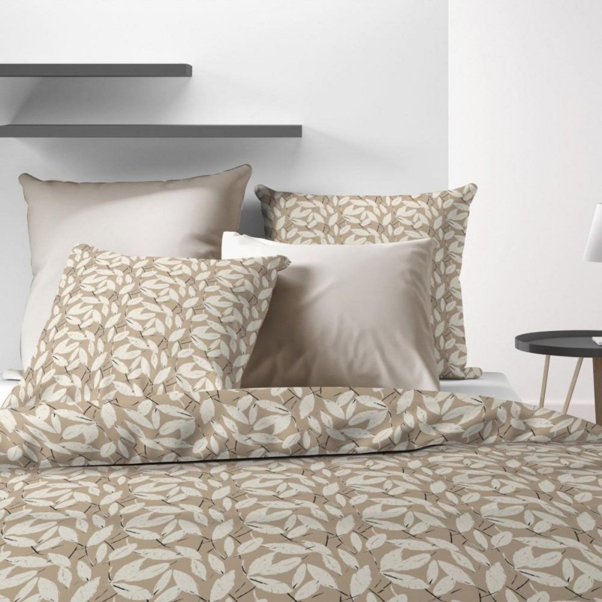ATELIER DU COTON Housse de couette 240x220 Carmel + 2 taies microfibre