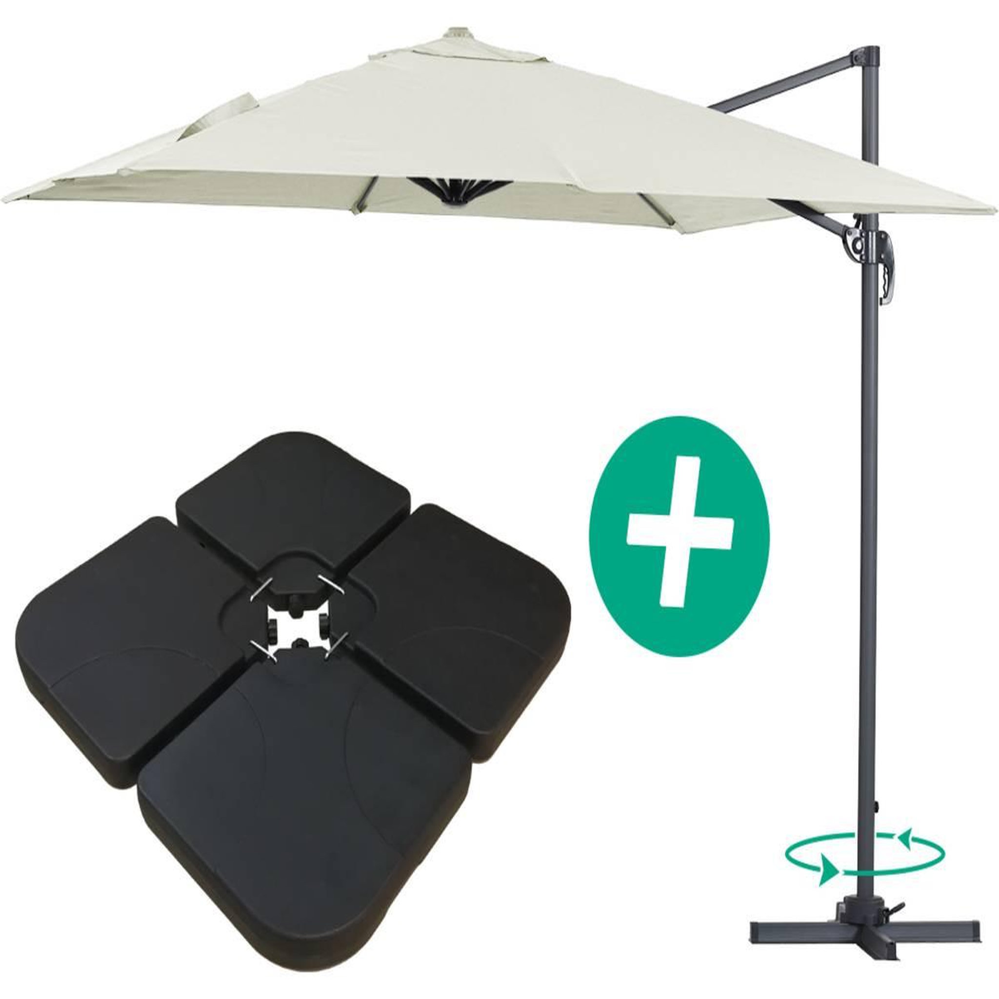 Habitat et Jardin Parasol jardin déporté alu  sun 3  - carré - 3 x 3 m - ecru - dalles incluses