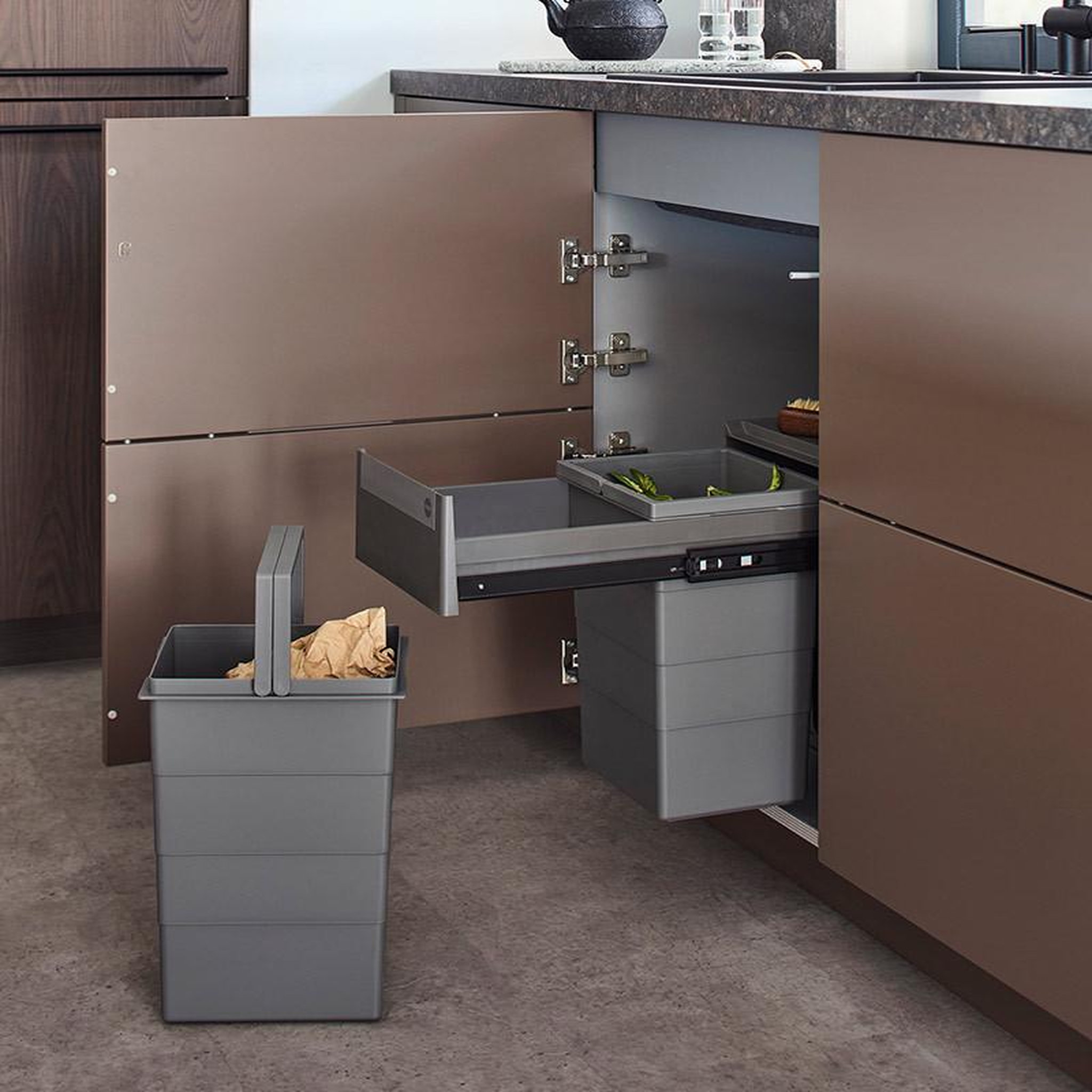 Voir la diapositive 3 : HAILO Poubelle de cuisine 2 bacs encastrables 26l (13+13) hailo as tandem