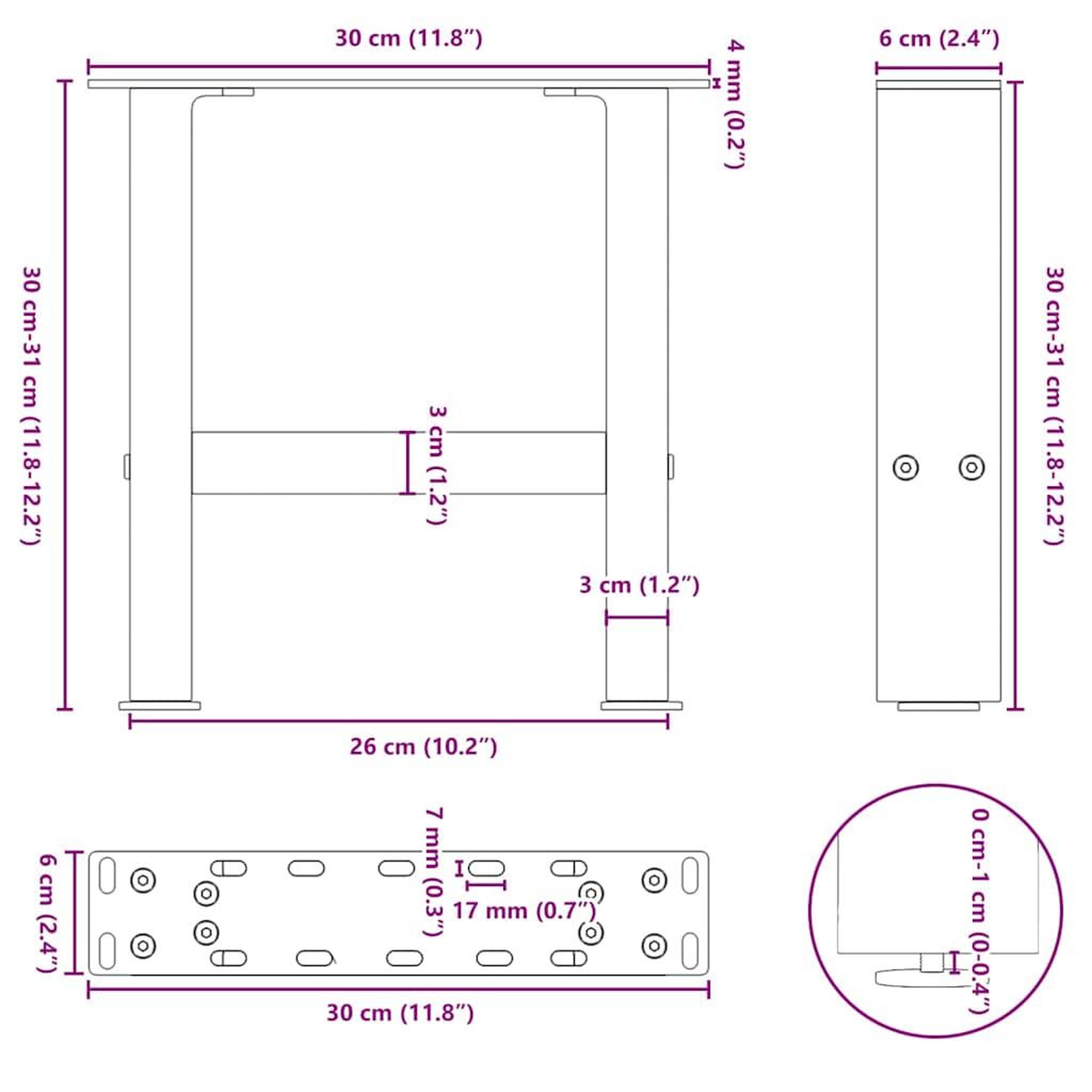Voir la diapositive 6 : VIDAXL Pieds de table basse anthracite 2 pcs 30x(30-31) cm acier