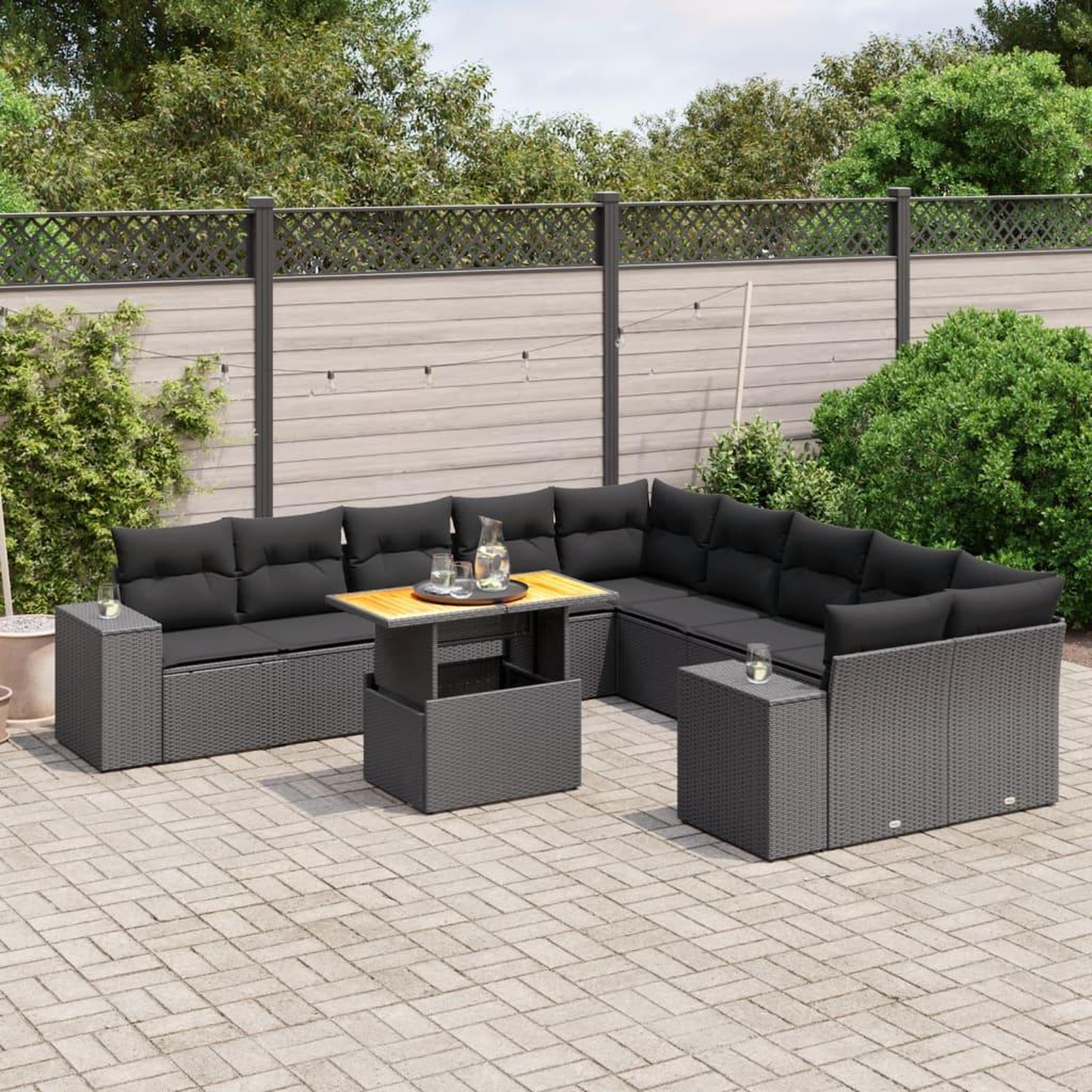 VIDAXL Salon de jardin 11 pcs avec coussins noir resine tressee
