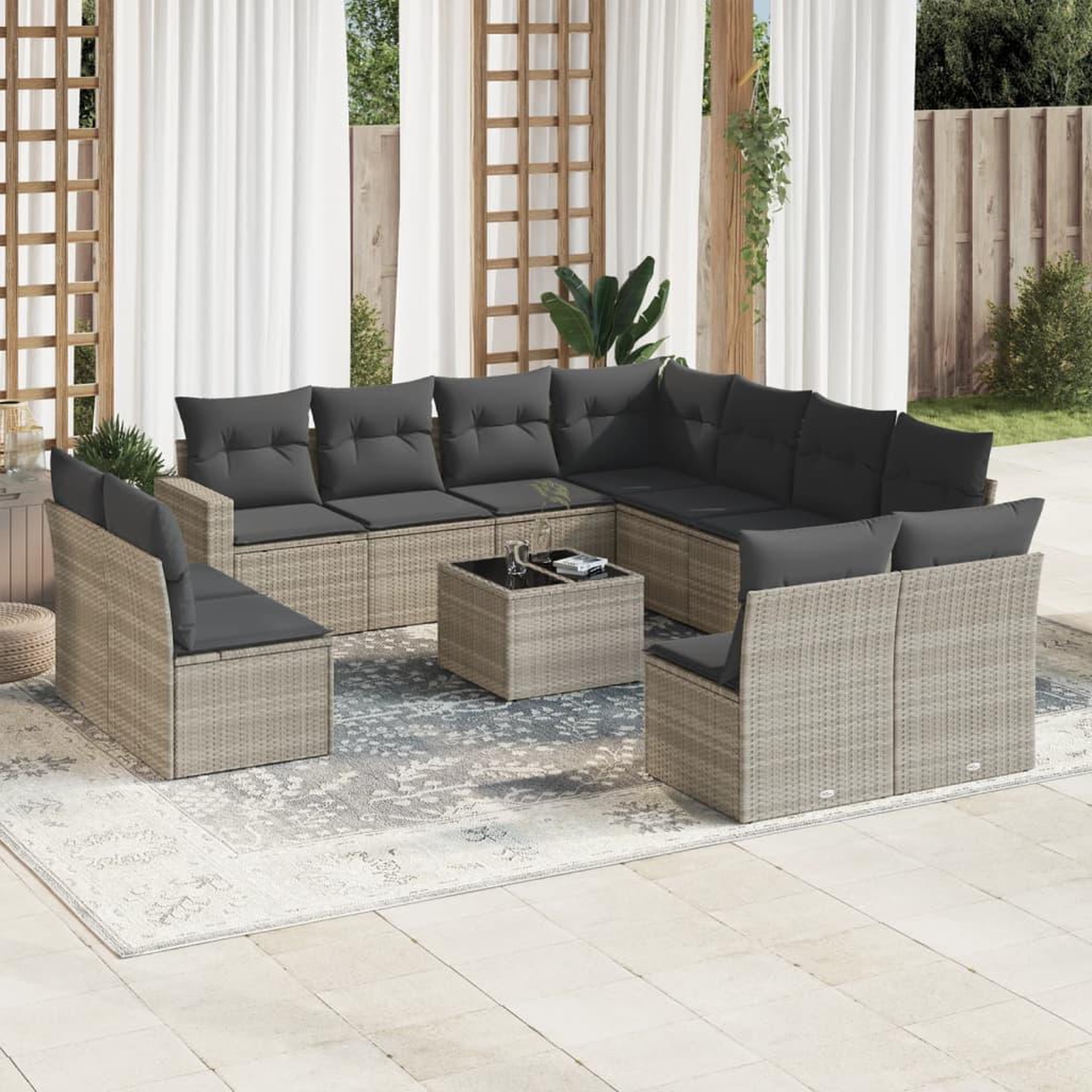VIDAXL Salon de jardin avec coussins 12 pcs gris clair resine tressee