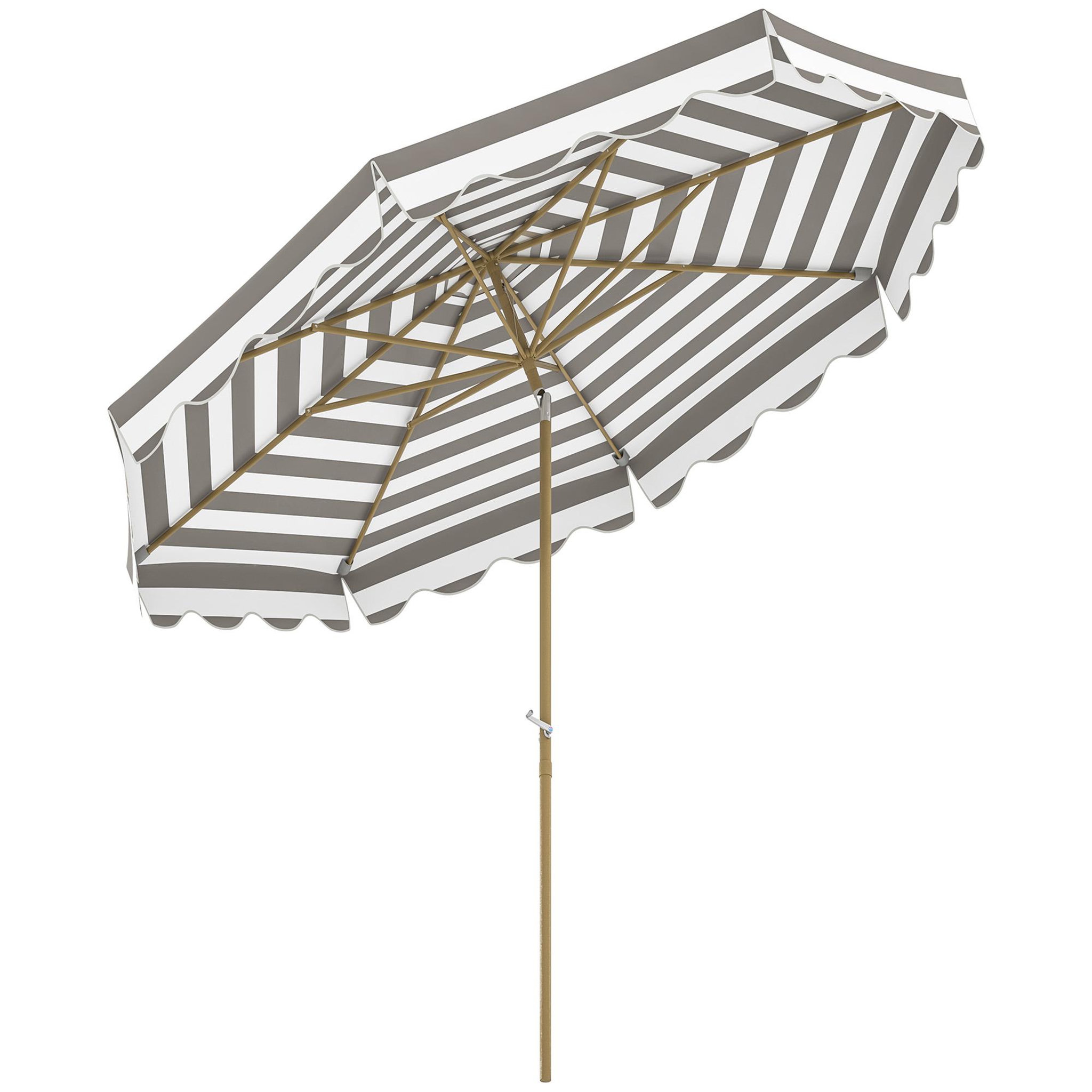 Voir la diapositive 1 : OUTSUNNY Parasol de jardin inclinable octogonal dim.2,7 x 2,4m manivelle métal effet bois tissu UPF 50+ gris taupe blanc
