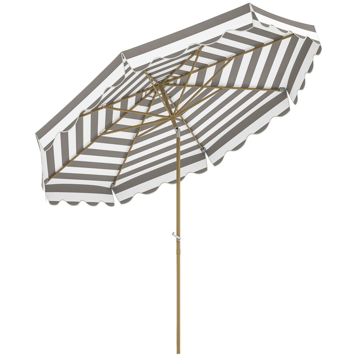 OUTSUNNY Parasol de jardin inclinable octogonal dim.2,7 x 2,4m manivelle métal effet bois tissu UPF 50+ gris taupe blanc