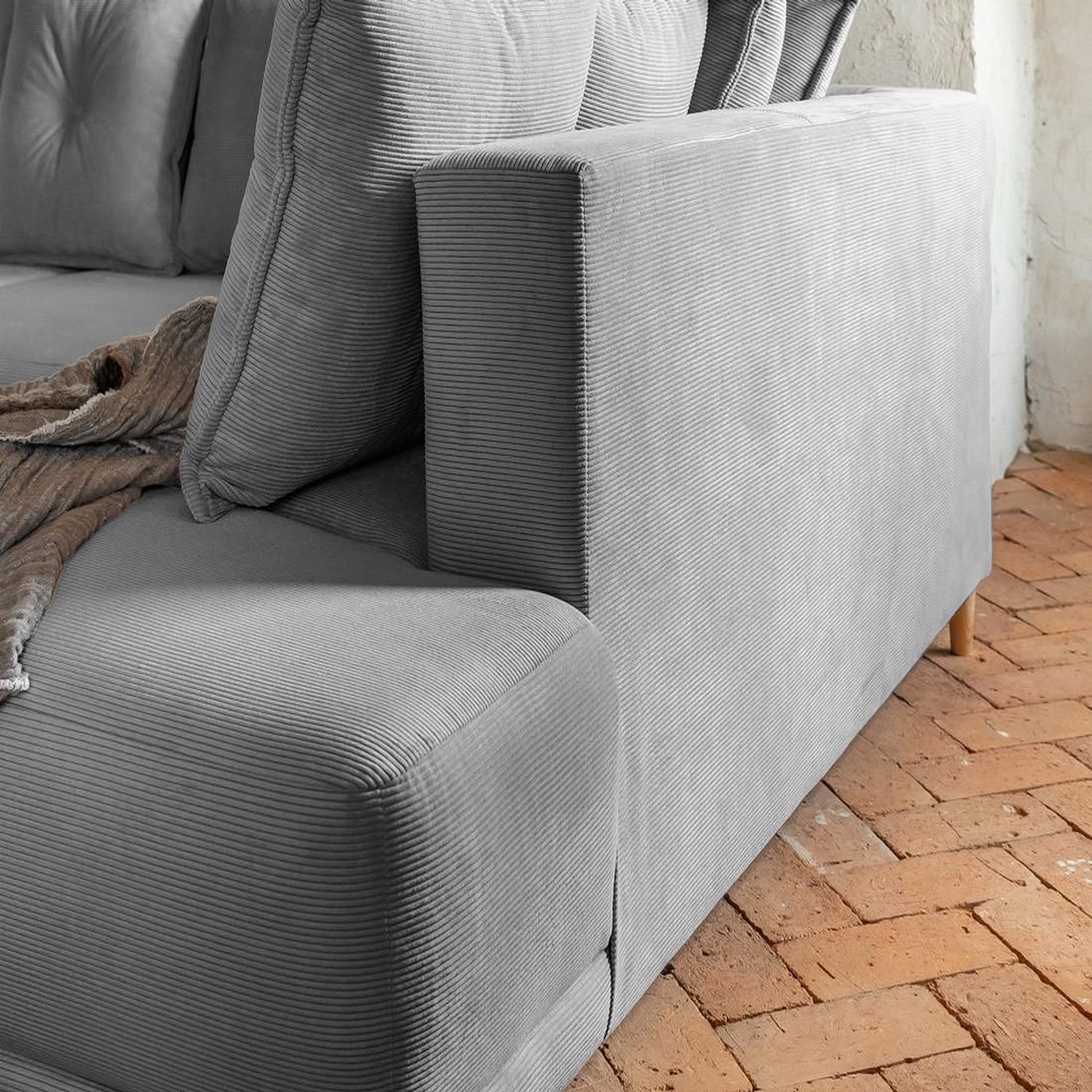 Voir la diapositive 6 : BEST MOBILIER Lena - canapé d'angle droit 5 places - convertible avec coffre - en velours côtelé
