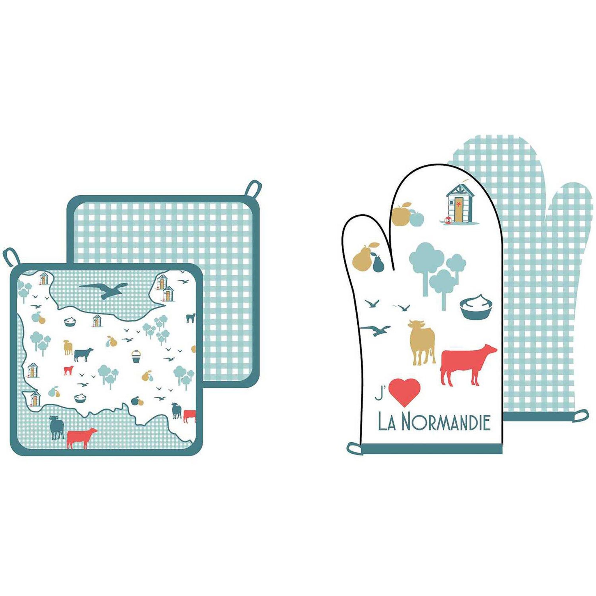 Voir la diapositive 1 : Les Ateliers du Linge Lot gant et manique 100% coton 185gsm cap normand