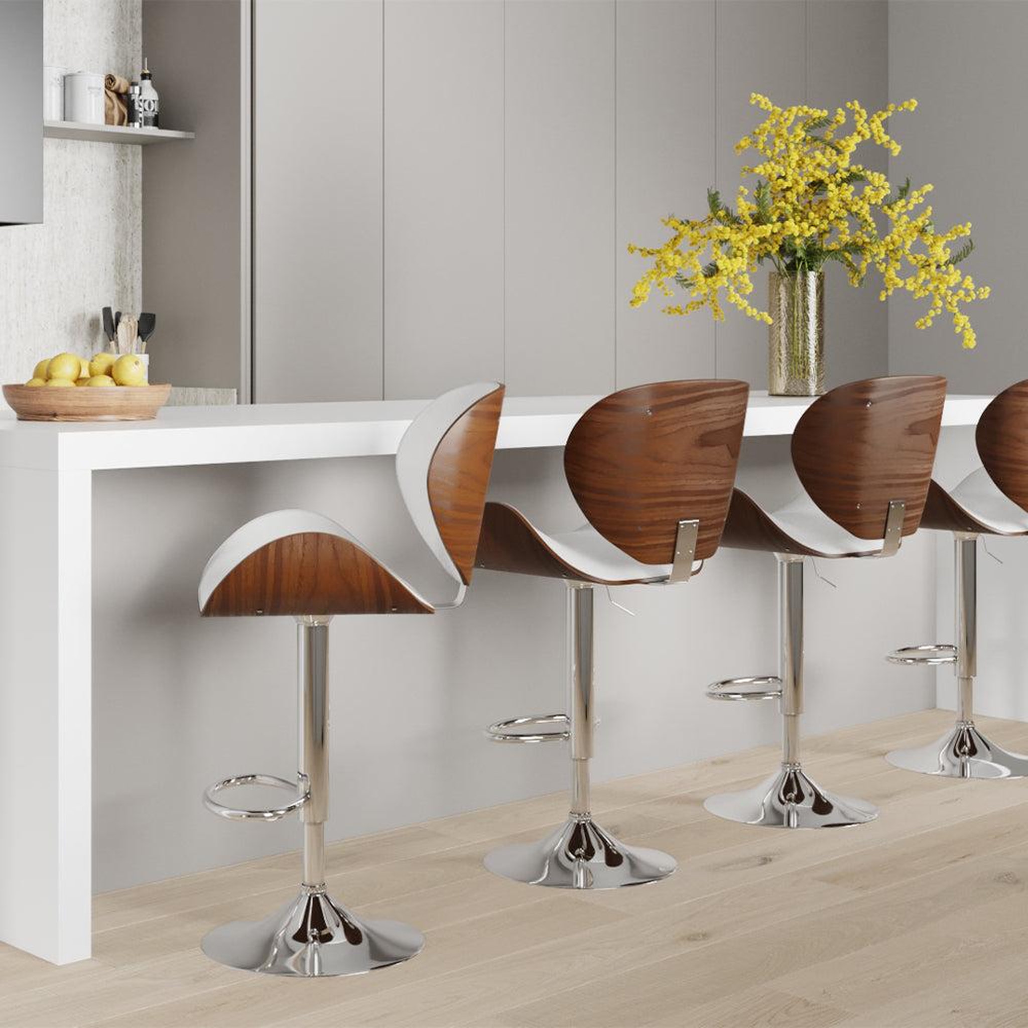 Voir la diapositive 5 : MAISON PAVANE Chaise de bar réglable 63/84 cm en cuir synthétique blanc-baudoin