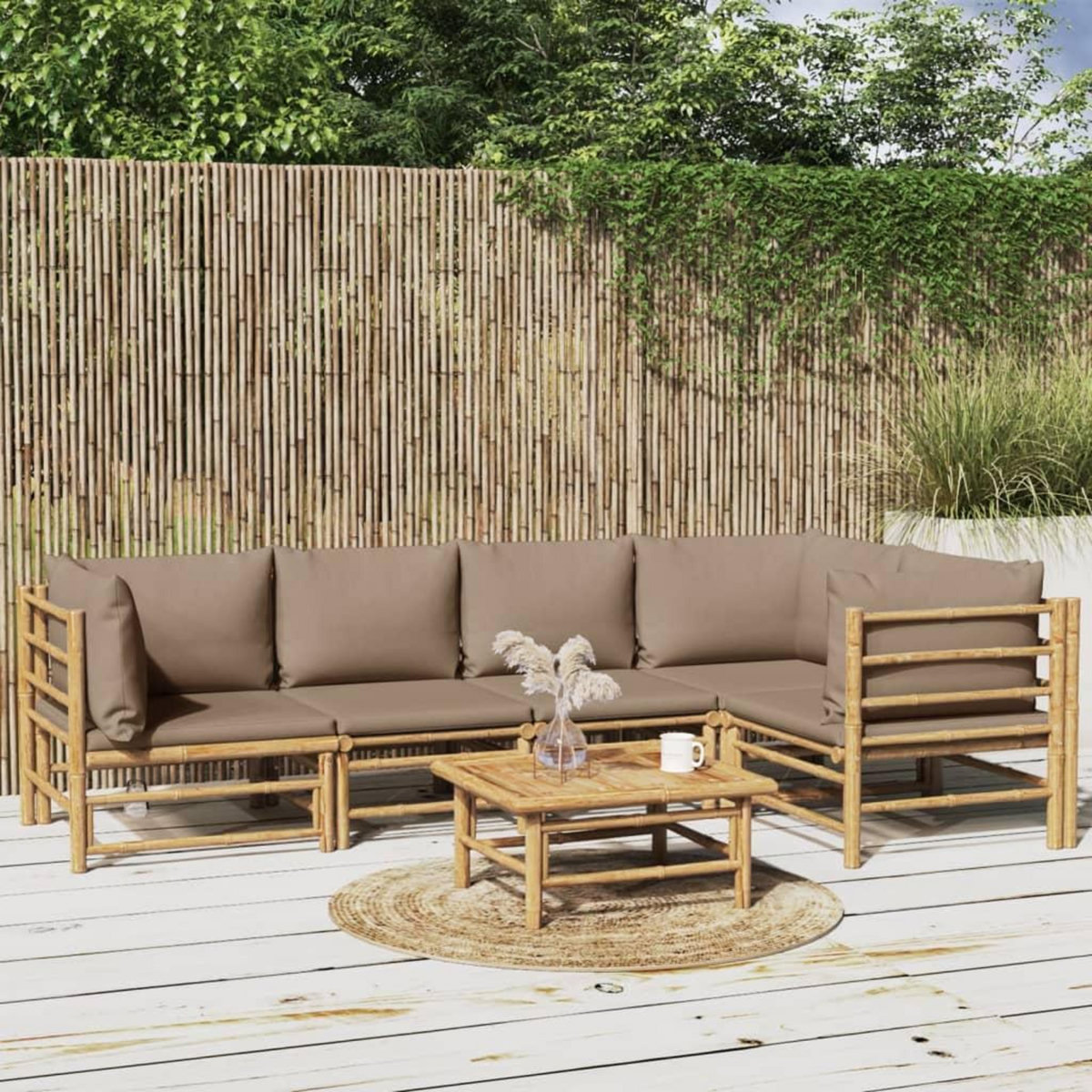 VIDAXL Salon de jardin 6 pcs avec coussins taupe bambou