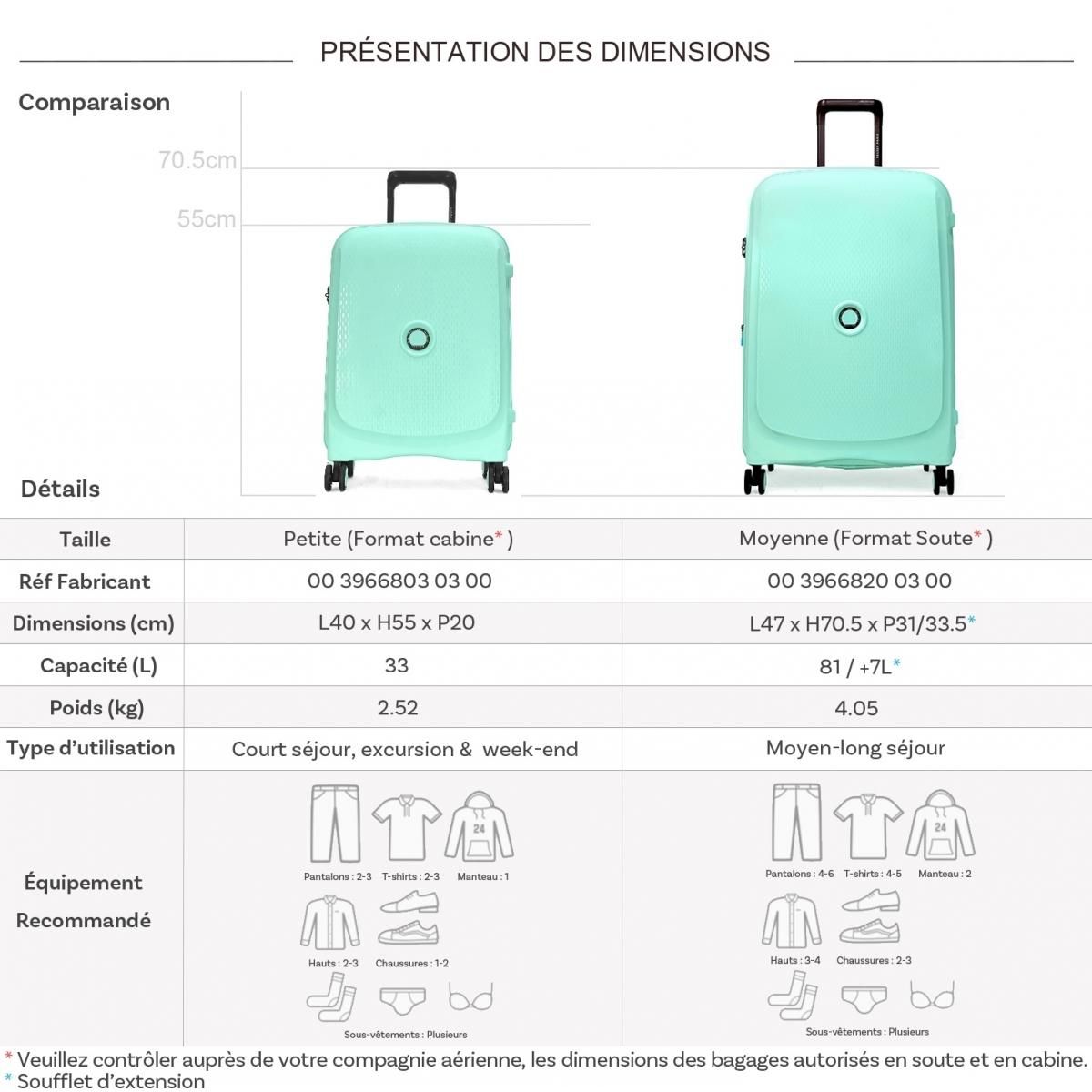 Delsey Lot 2 valises rigides Beaumont cabine 55cm et soute 71cm TSA