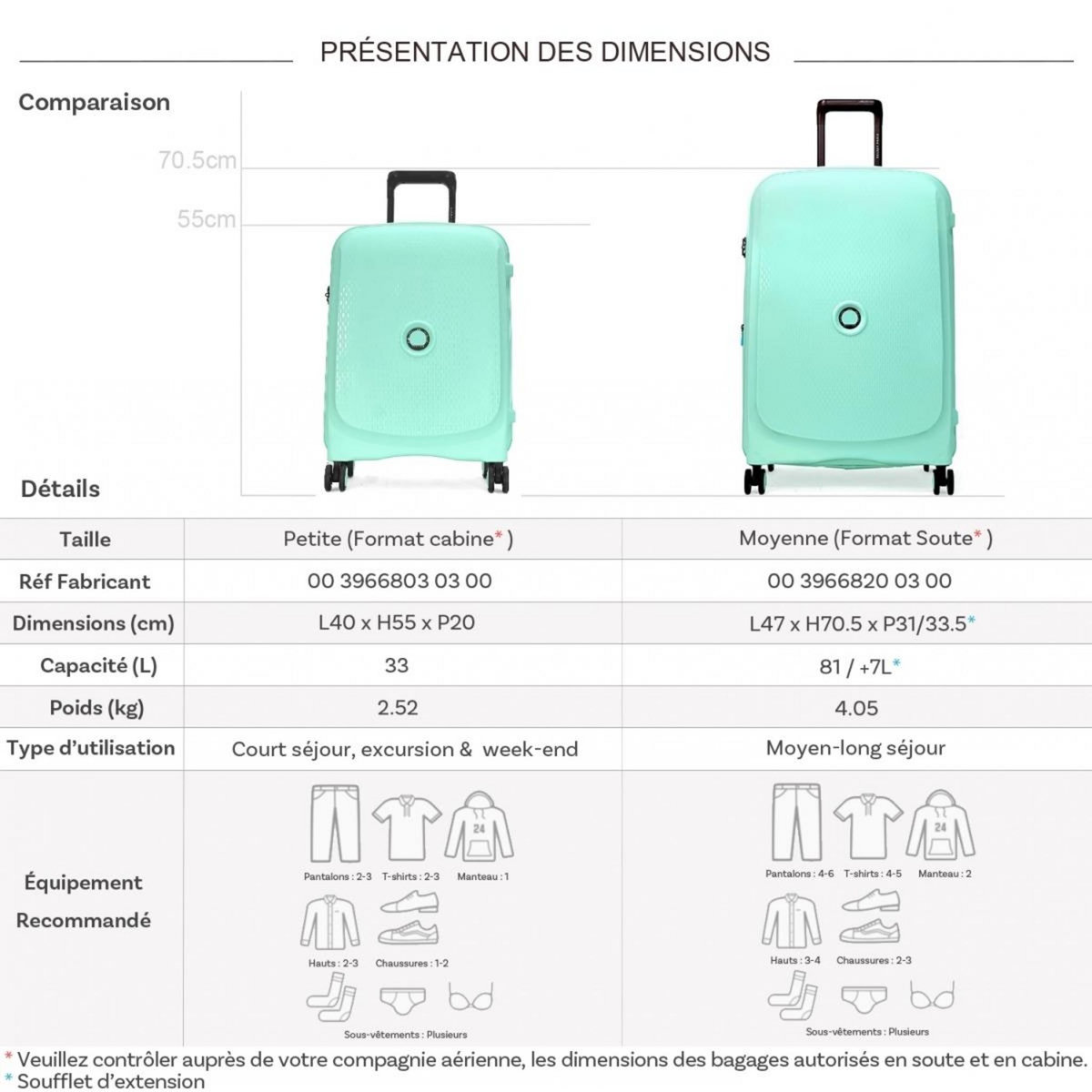 Delsey Lot 2 valises rigides Beaumont cabine 55cm et soute 71cm TSA