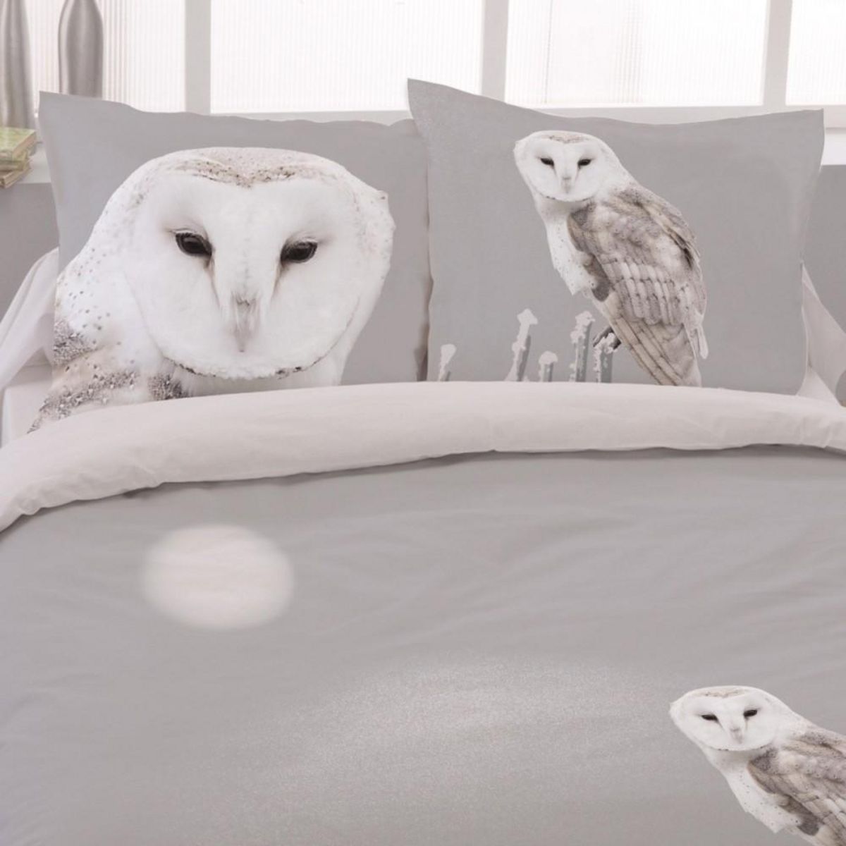 Dourev Housse de couette 200x200 CHOUETTE + 2 taies 100% coton